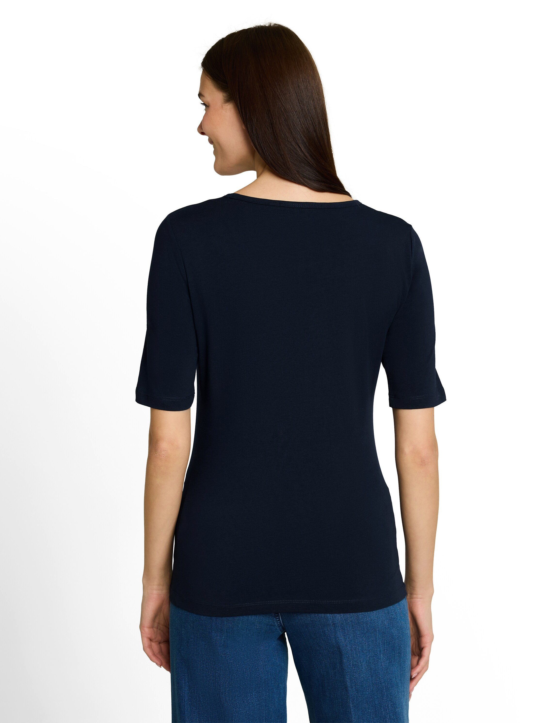 TOM TAILOR T-Shirt Sommershirt mit tiefem Rundhalsausschnitt, unifarben