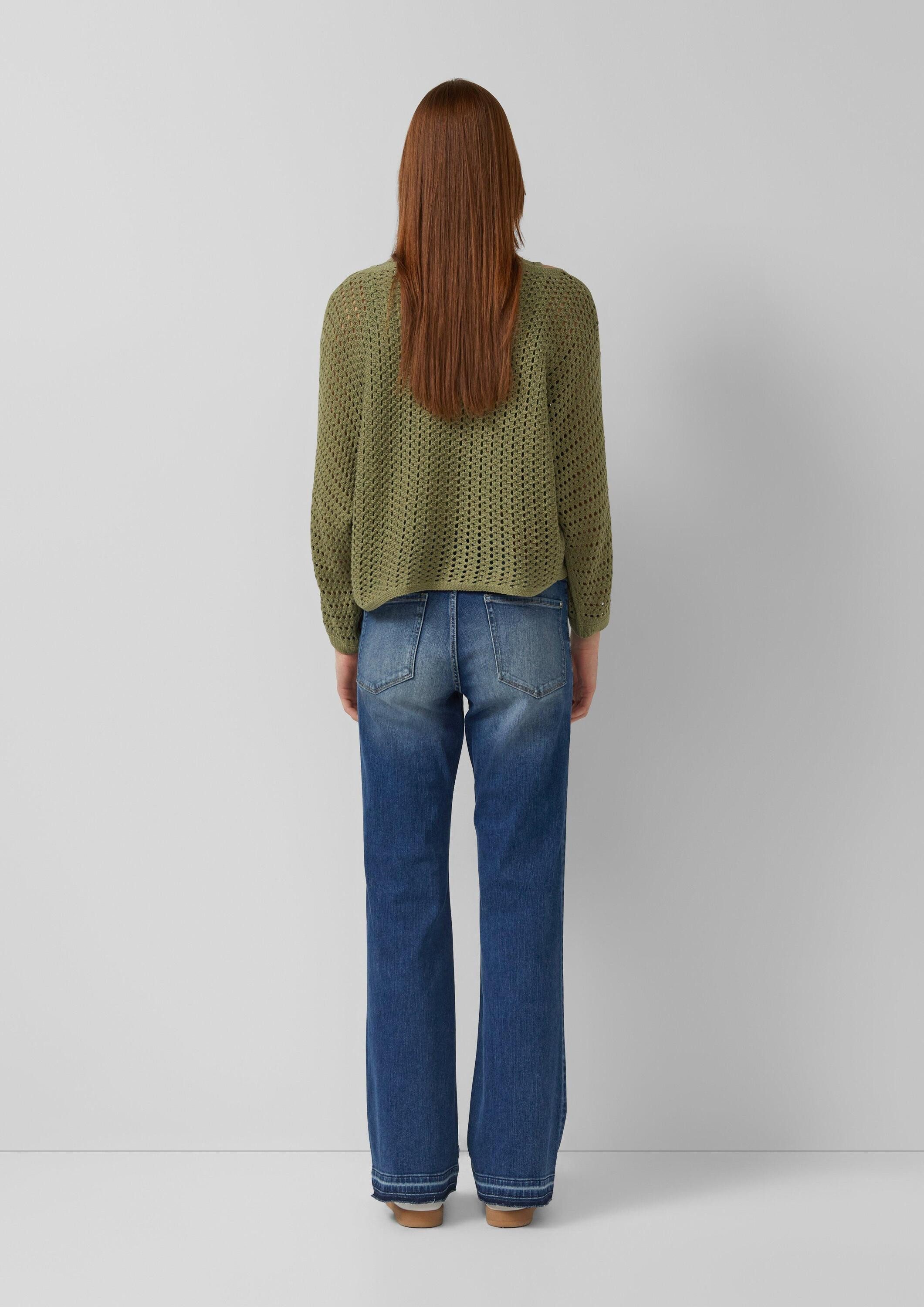 s.Oliver Longpullover Strickpullover Verkürzter Ajour-Strickpullover in Oversize mit Fledermausärmeln