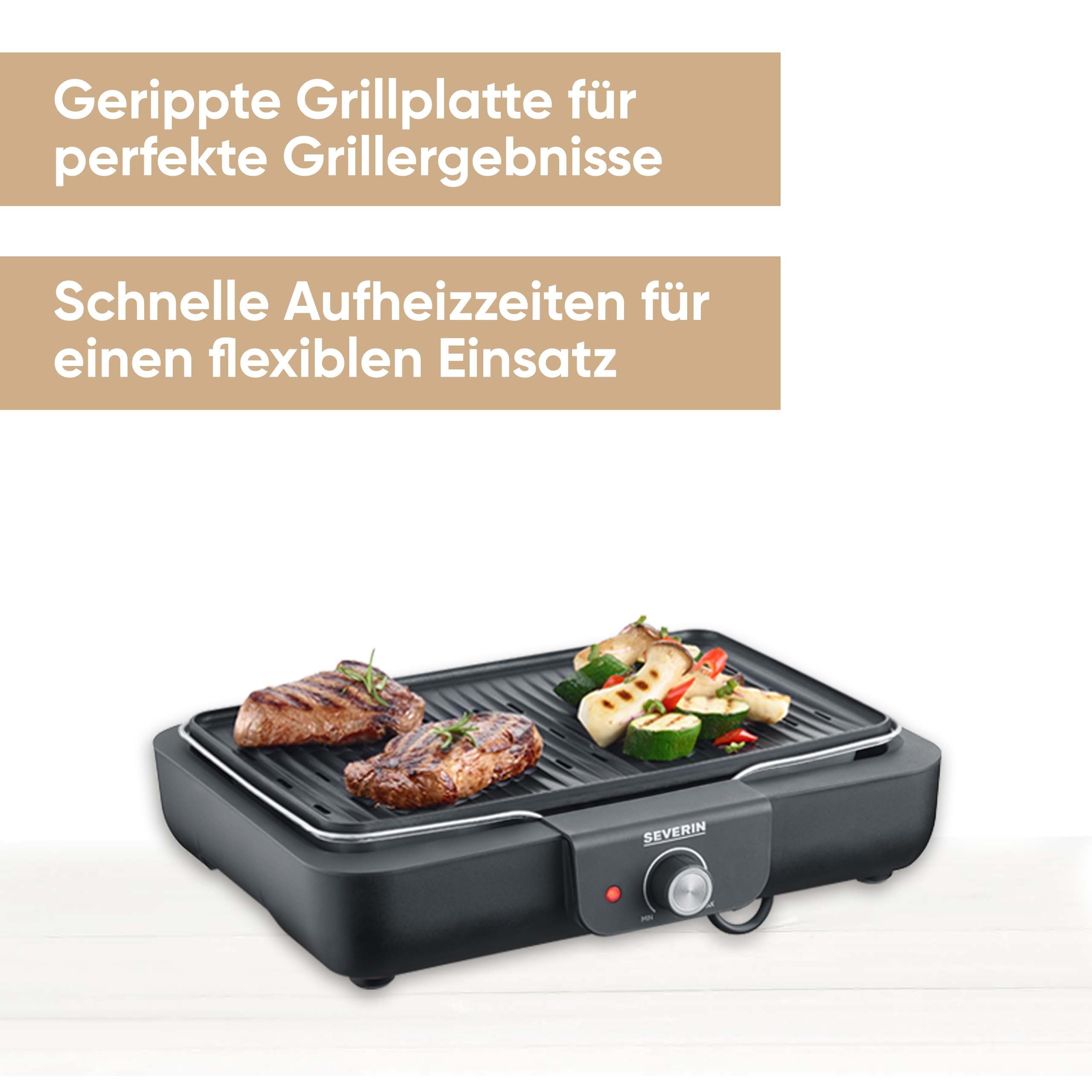 Severin Tischgrill PG 8556, 2300 W, Elektrogrill mit Platte