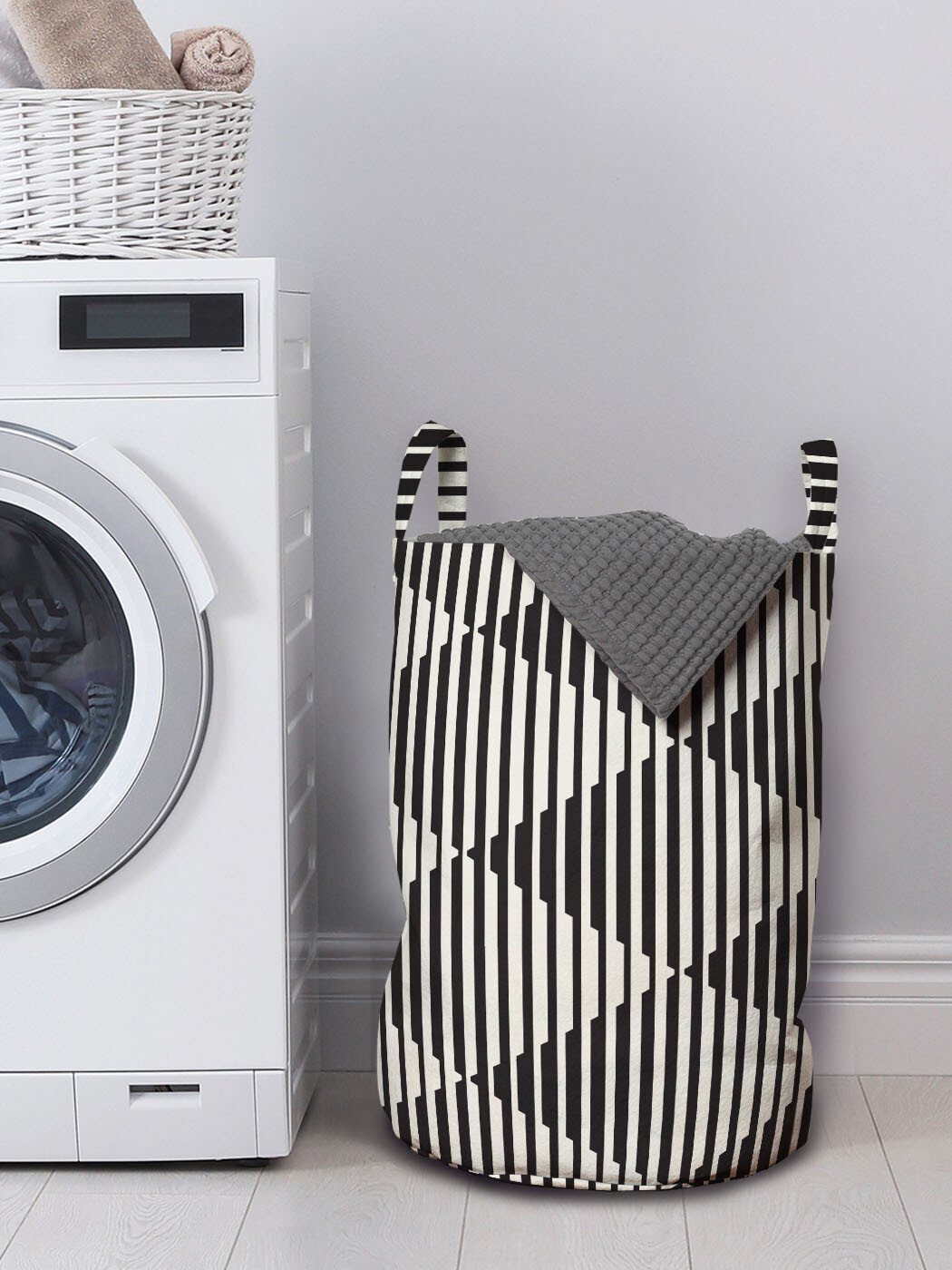 Wäschesäckchen Wäschekorb Geometrisch Kordelzugverschluss Abakuhaus Griffen Kunst Waschsalons, Vertikale Monochrome mit für