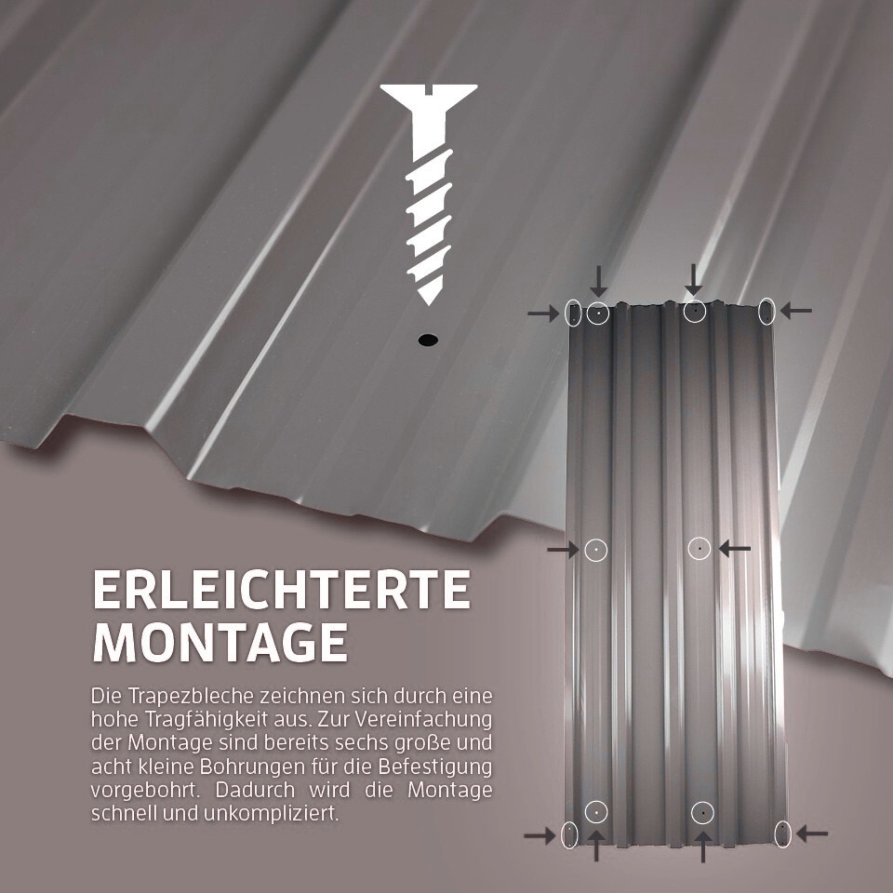 LP projekt Trapezblech Set – Verzinkte Dachplatten aus Stahl in Anthrazit, Stahl verzinkt, (Set 12-St. erhältlich als 12er Set, 24er Set oder 36er Set) Profilbleche Metall – Robuste Trapezplatten für Dach & Wand