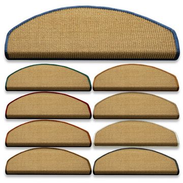 Stufenmatte Salvador Natur mit farbiger Kettelung, 11 Farben, Treppenschutz, Floordirekt, Halbrund, Höhe: 6 mm, 100% Sisal