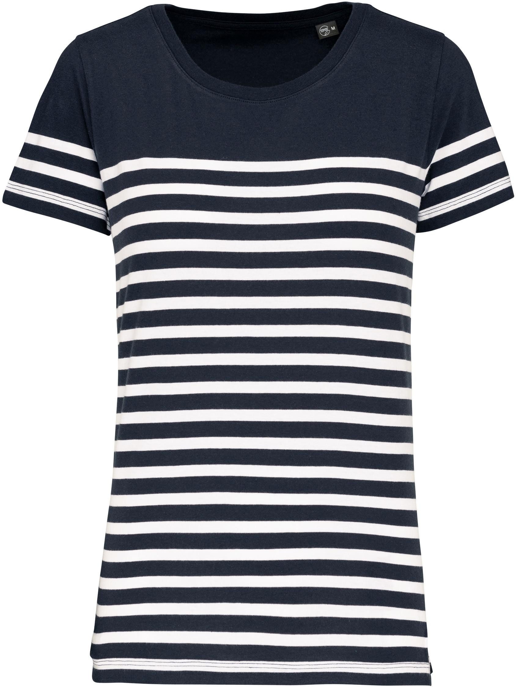 Rundhalsshirt T-Shirt im Marine-Stil mit Rundhalsausschnitt Bio Damen
