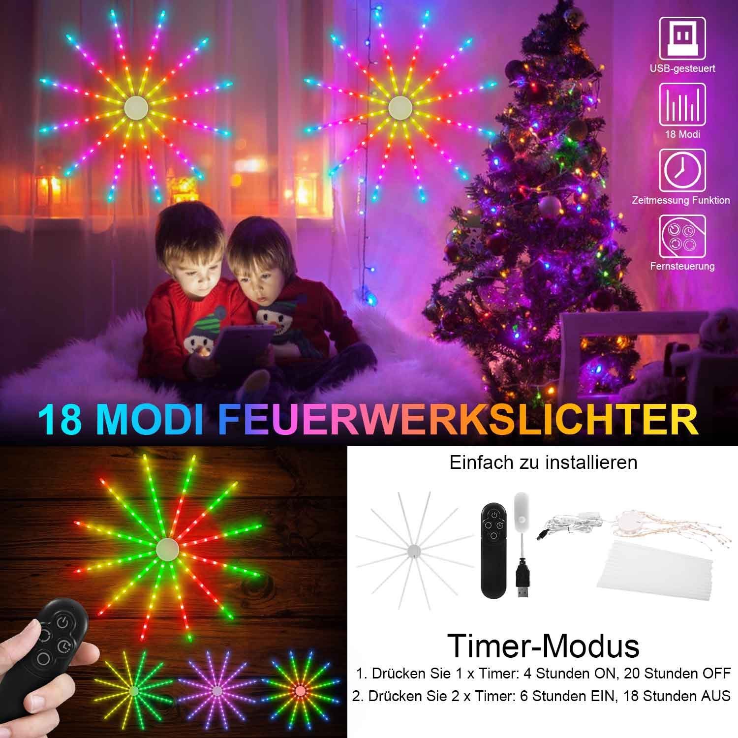 Sunicol LED Nachtlicht LED Hängende Timer Feuerwerk Lichterkette,RGB Wand Licht Lichter, Starbust