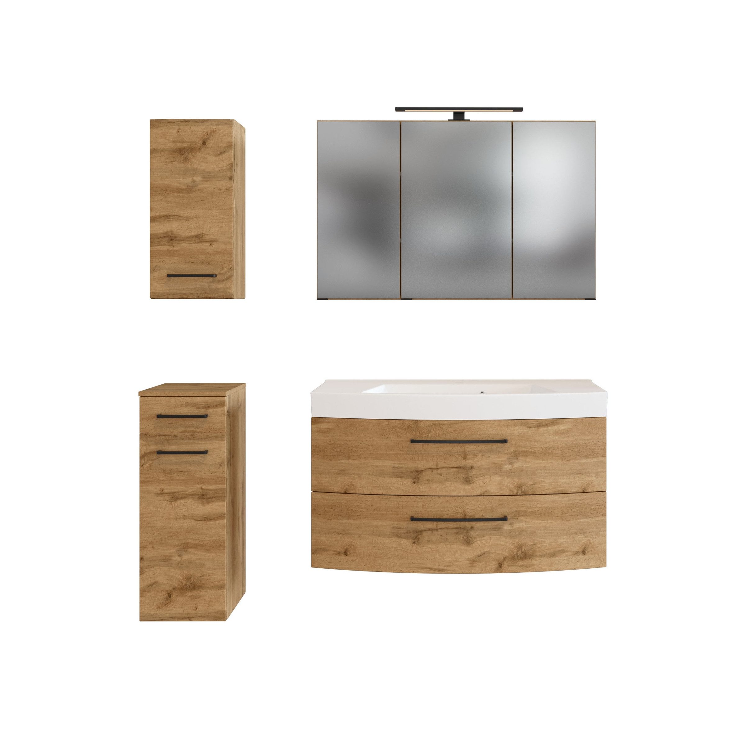 HELD MÖBEL Waschtisch-Set aus MDF in wotaneiche mit einer Schublade und 5 Türen, (B/H/T: 130x200x50 cm)