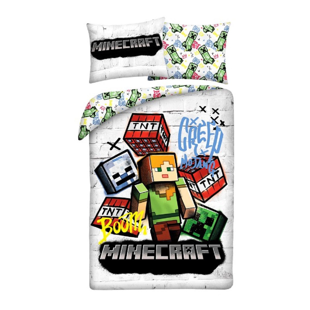 Minecraft Bettwäsche Bettdeckenbezug 140 × 200 cm mit 70 × 90 cm Kissenbezug, Beidseitig bedruckt Pflegeleicht Atmungsaktiv