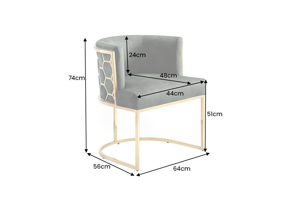 riess-ambiente Polsterstuhl ELEGANCE grün/gold- Samt, Edelstahl, Wabenmuster, gepolstert, halbrund (Einzelartikel, 1 St), Esszimmerstuhl - ideal für glamouröse Küchen, Wohn- und Essbereiche