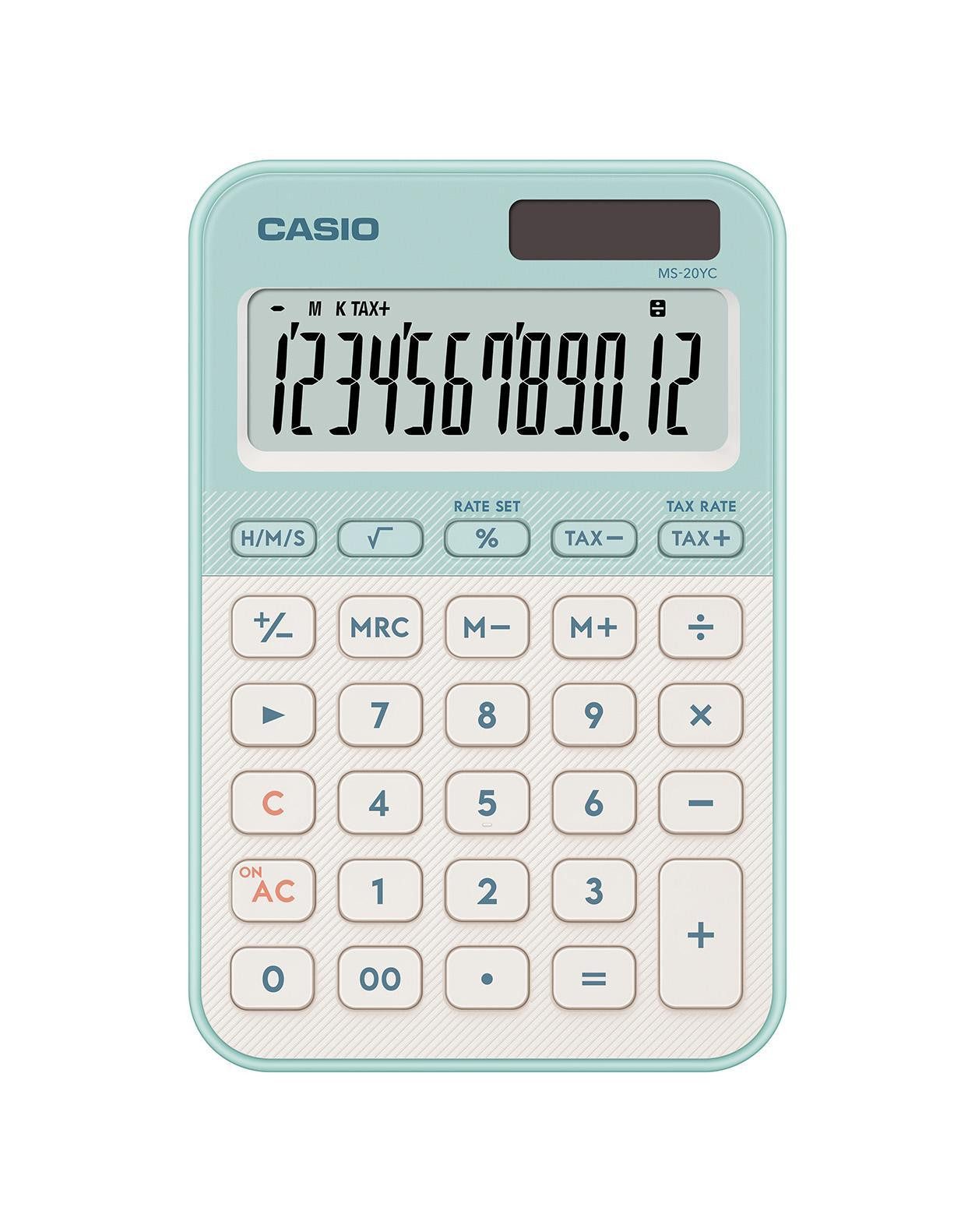 CASIO Taschenrechner MS-20YC, Solar-/Batteriebetrieb, 12-stelliges LC-Display, Rechenfunktionen