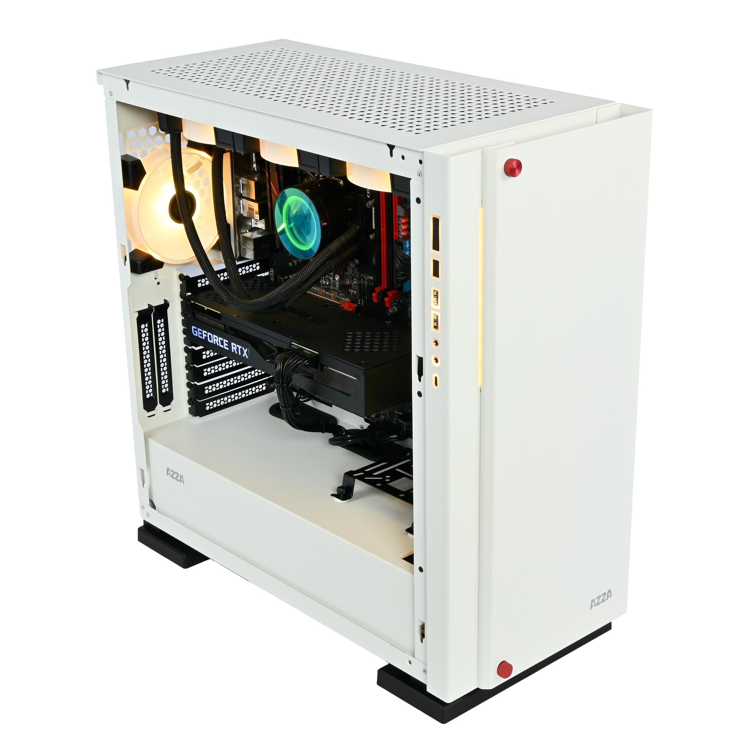 AZZA Zircon 7000 White RGB Business-PC (AMD Ryzen 7 2700X, RTX 5050 8GB, 16 GB RAM, 500 GB SSD, Wasserkühlung)