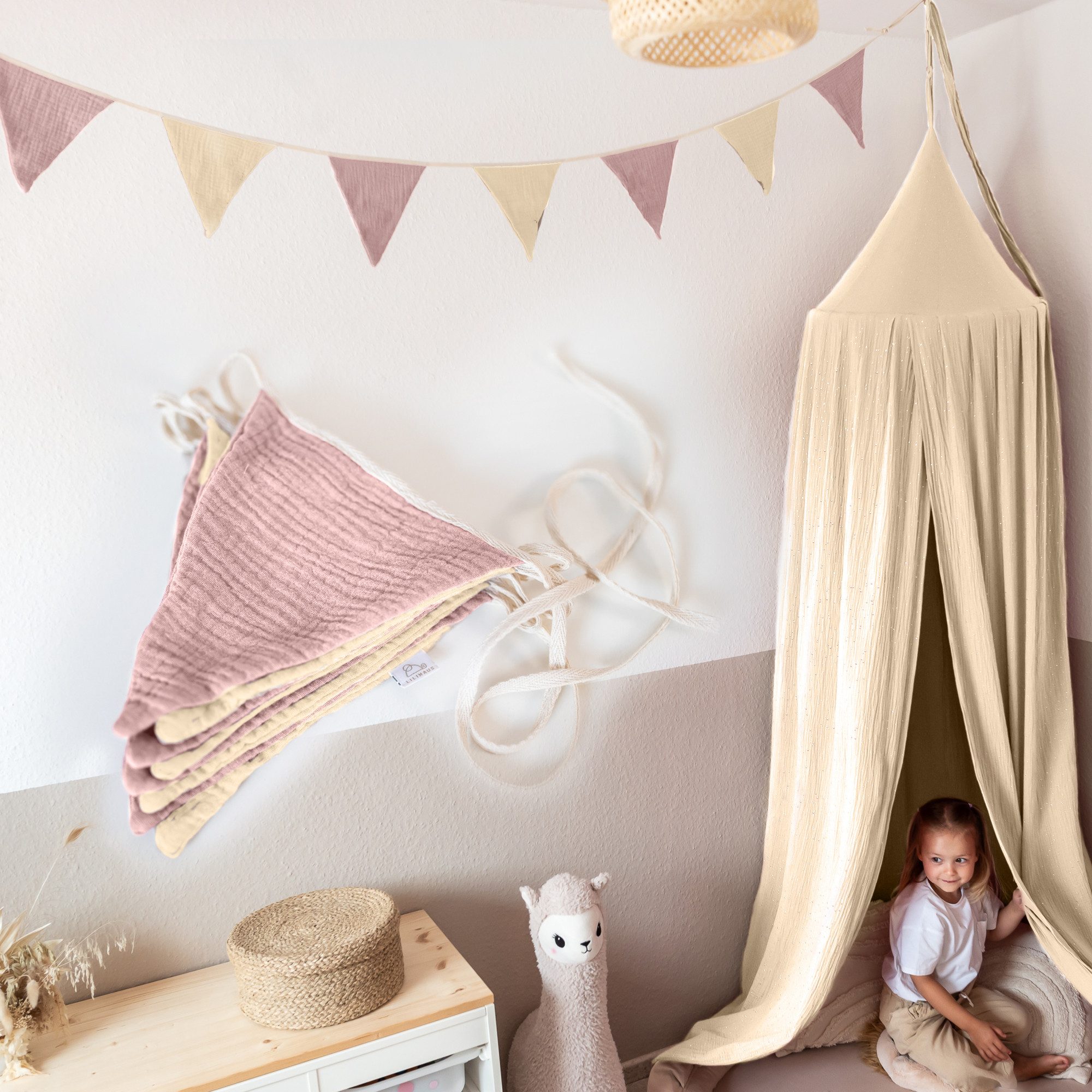 lilimaus Wimpelkette Sternenkette für Kinderzimmer - handgenähte Stoff-Girlande, handgefertigte Stoff-Girlande ca. 300 cm - Wimpel oder Sterne