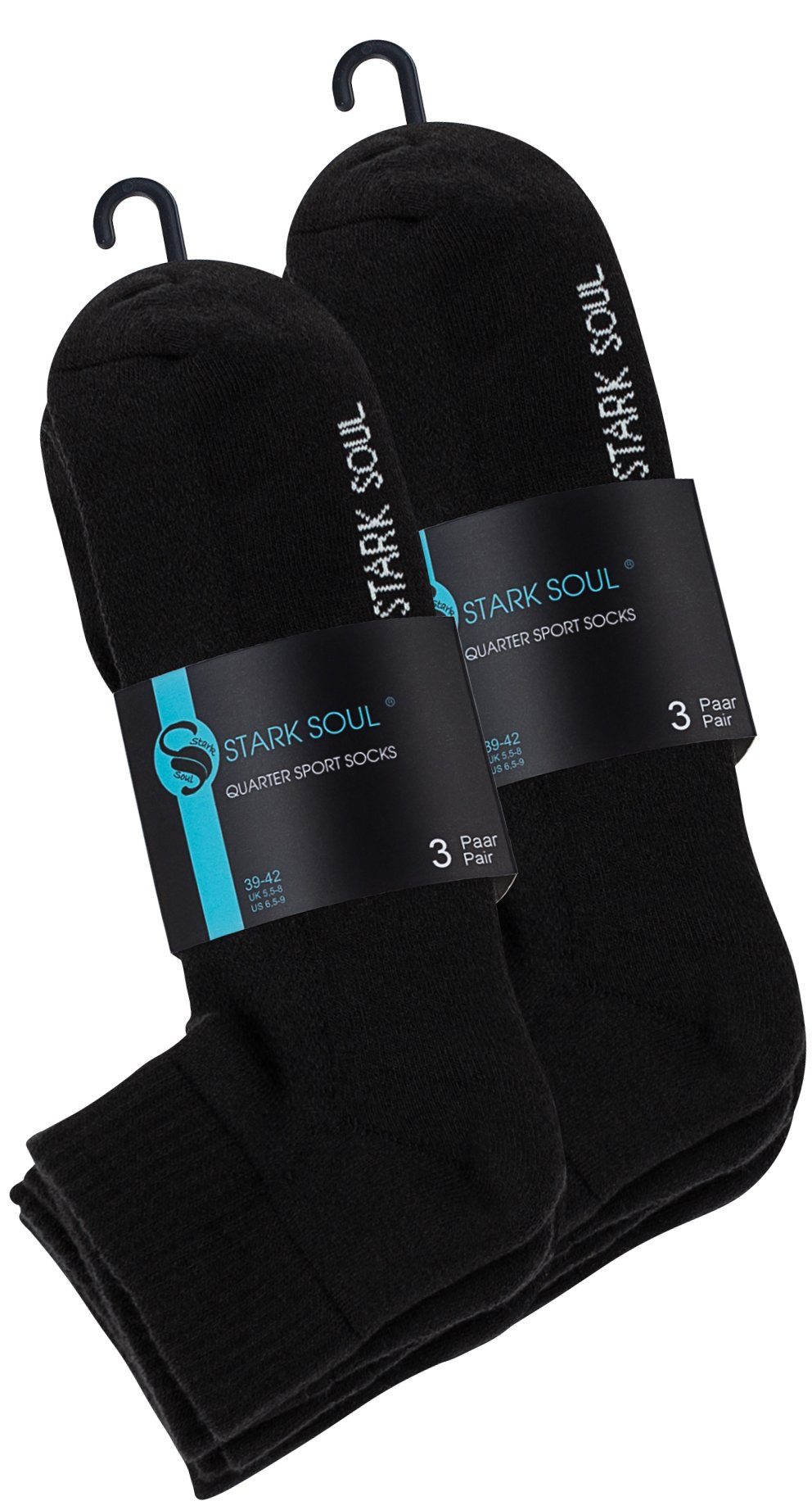 Soul® Mesh-Strick 6 Schwarz Paar und Sportsocken mit Frotteesole Quarter Socken-Sportsocken Stark