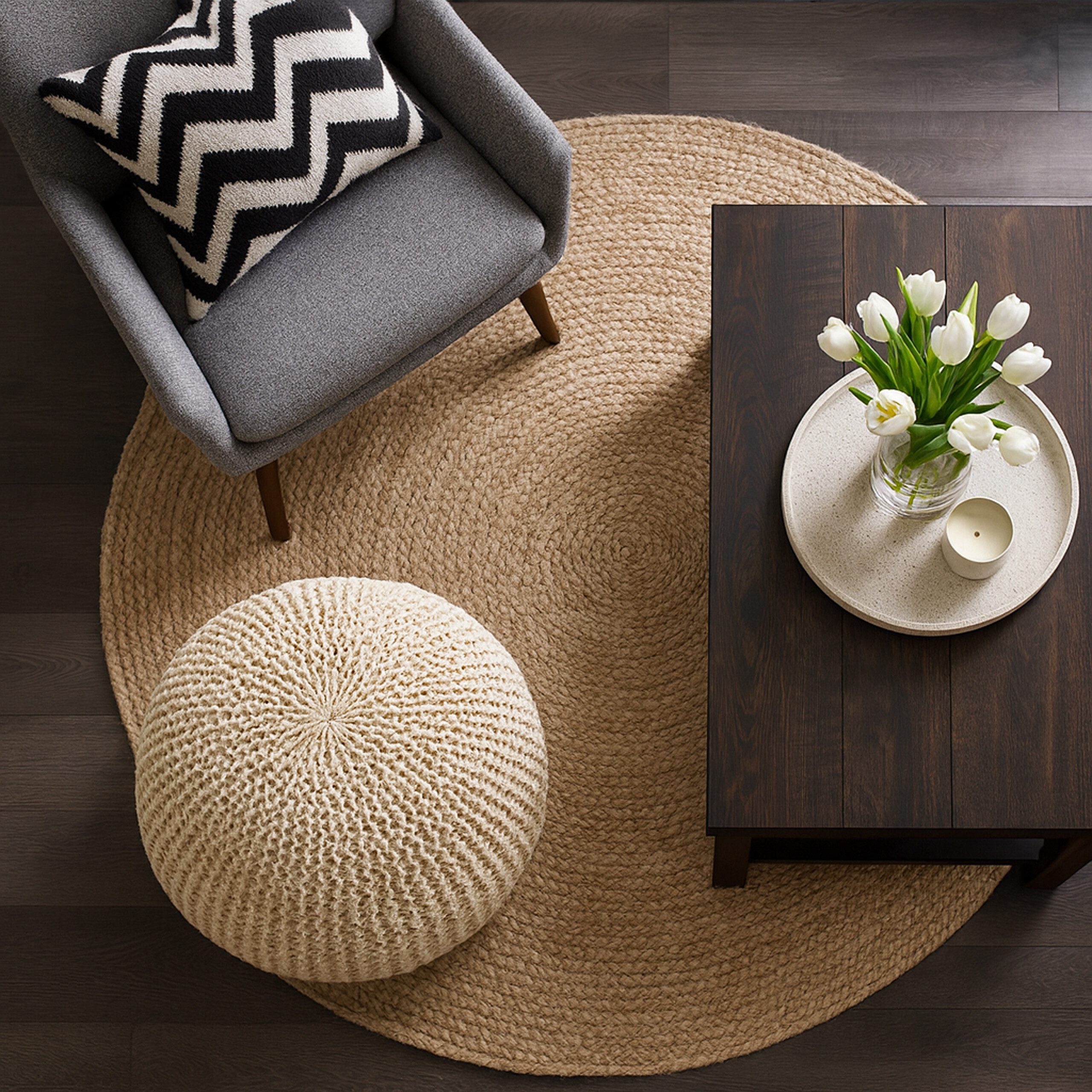 relaxdays Pouf Gestrickter Pouf, Dunkelgrau