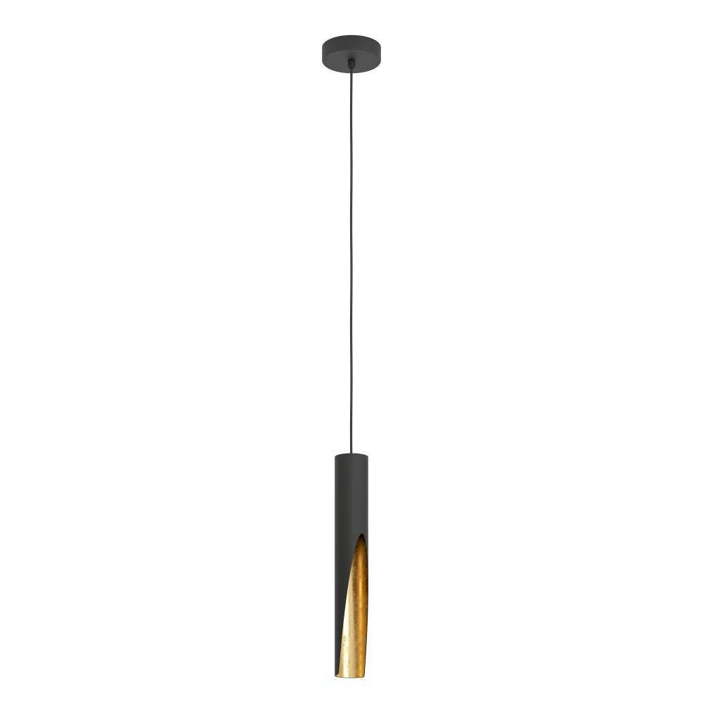 EGLO Hängeleuchte BARBOTTO Pendellampe, Stahl, GU10, IP20, Hängelampe, Esstischlampe, LED fest integriert, Hängeleuchte, H110 x Ø6,0 cm, schwarz, gold, 1X4,5W inkl.
