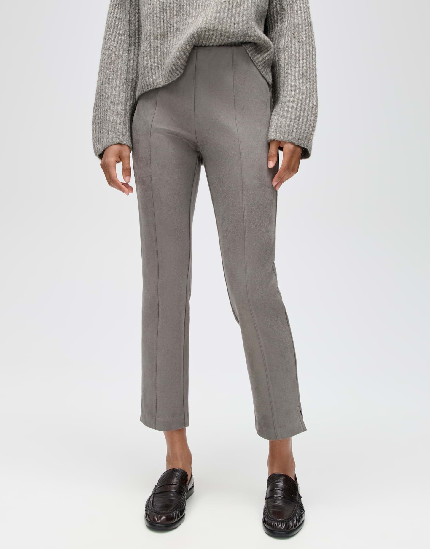 OPUS Schlupfhose Elvina night Gerader Beinverlauf mit samtiger Veloursoptik und Biesendetail