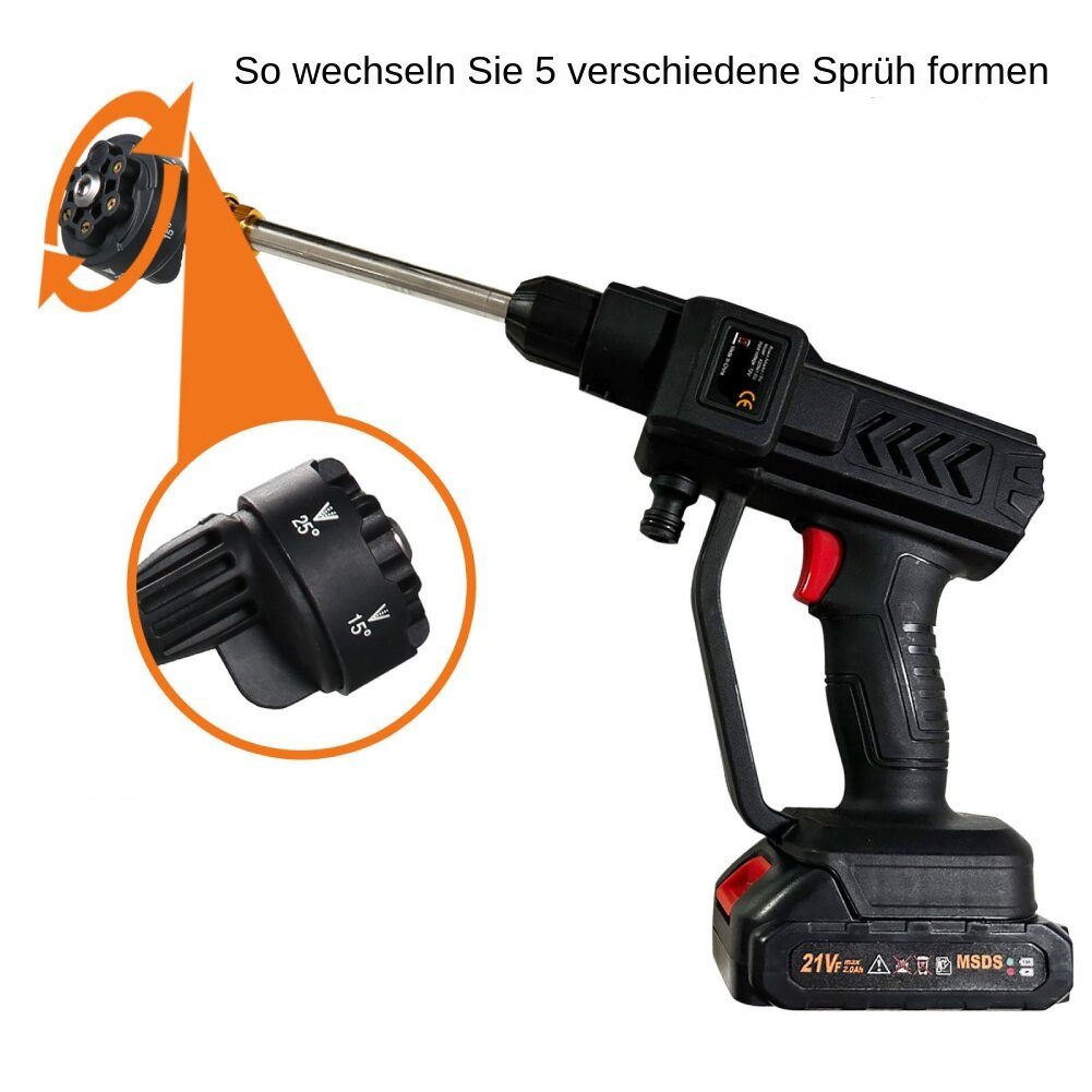 GARRYFIZH Akku-Hochdruckreiniger Akku-Hochdruckreiniger 21V 60Bar mit 2 Akkus für Auto & Garten, Wasserdicht