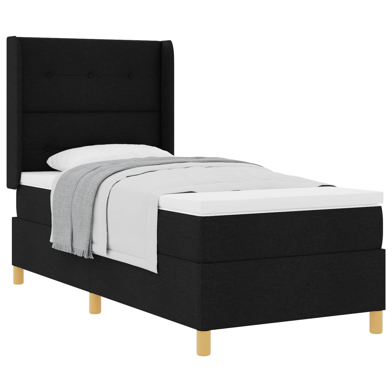 Bett Boxspringbett mit Kopfteil Schwarz 90 x 200 cm Stoff