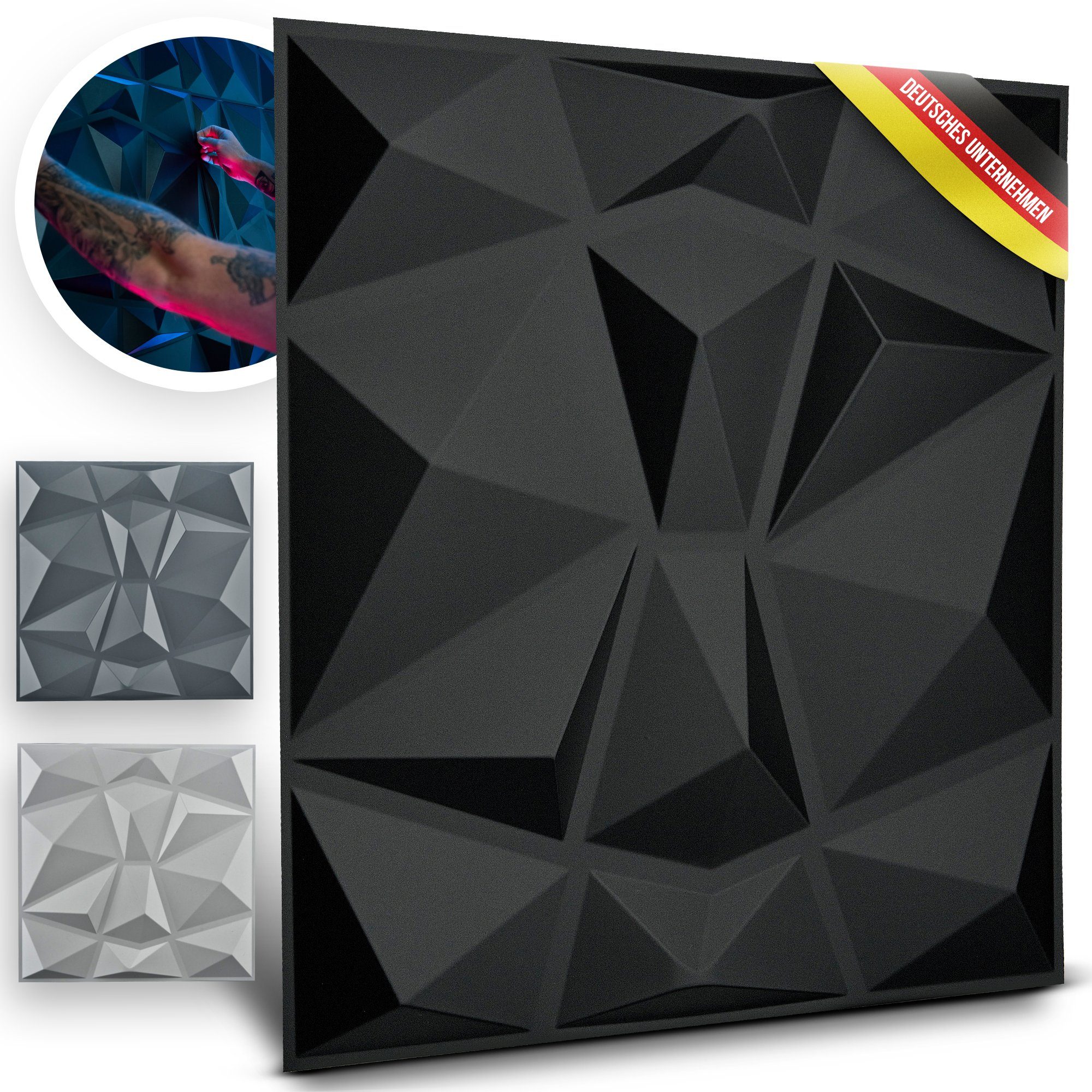 WANEELL 3D Wandpaneel Diamond, BxL: 50,00x50,00 cm, 3,00 qm, (12 stück, Hochwertige PVC Paneele ideal für die Gaming Wand) PVC