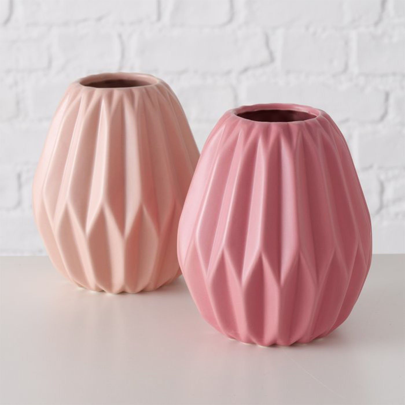 Design Tischvase Vase Set Matt 2er Gemometrisches Deko Keramik aus BOLTZE Rosa