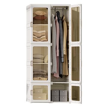 IDEASY Kleiderschrank Tragbarer Kleiderschrank, Aufbewahrungsschrank, PP-Material, 10 Fächer (Kleiderschrank aus Kunststoff mit Magnettür) 60 kg Super-Tragfähigkeit, keine Installation erforderlich