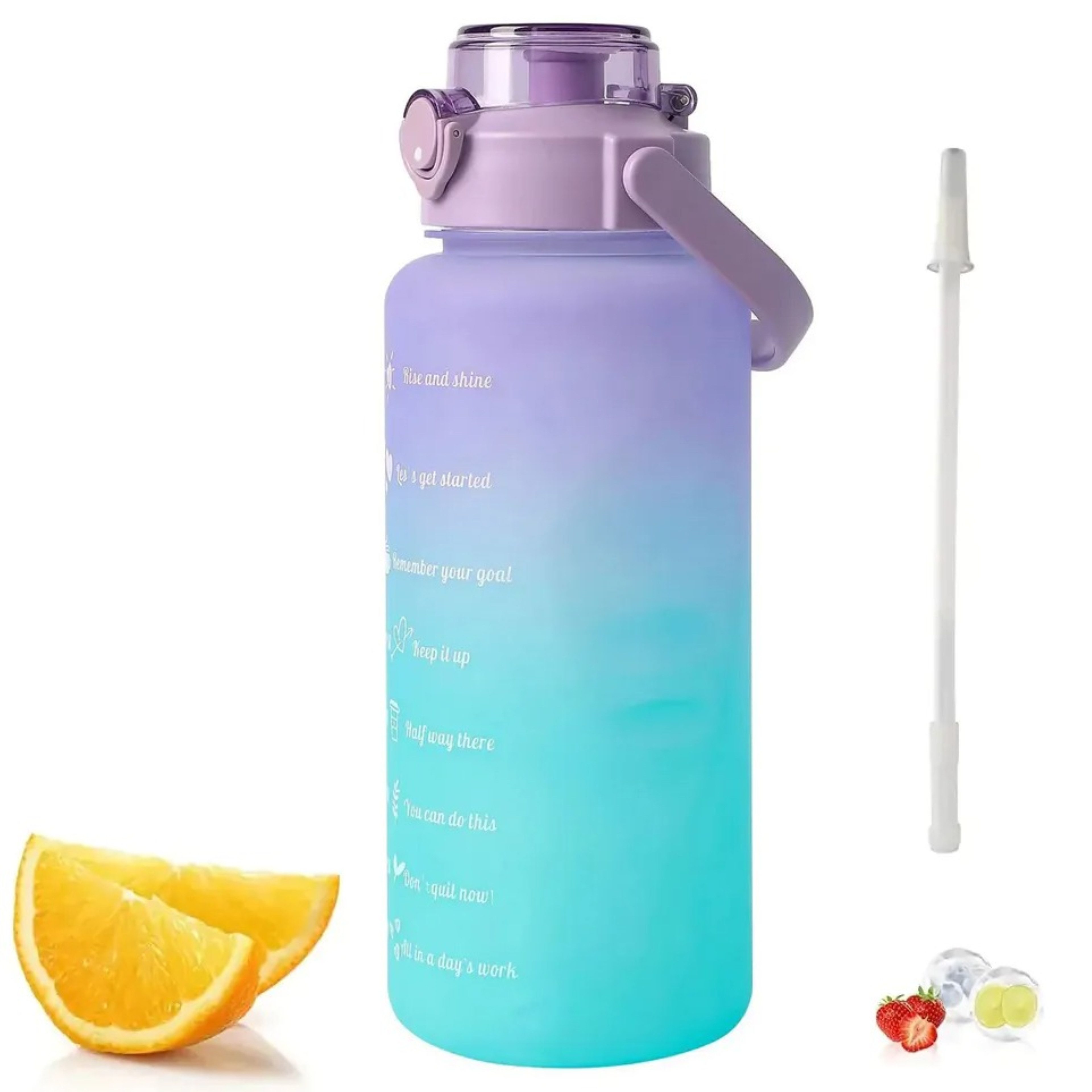 Foxter Sport Trinkflasche Sport Trinkflasche 2L mit Strohhalm tragbar für Fitness & Outdoor, Tritan, auslaufsicher, langlebig, Zeitleiste, tragbar, Sportflasche