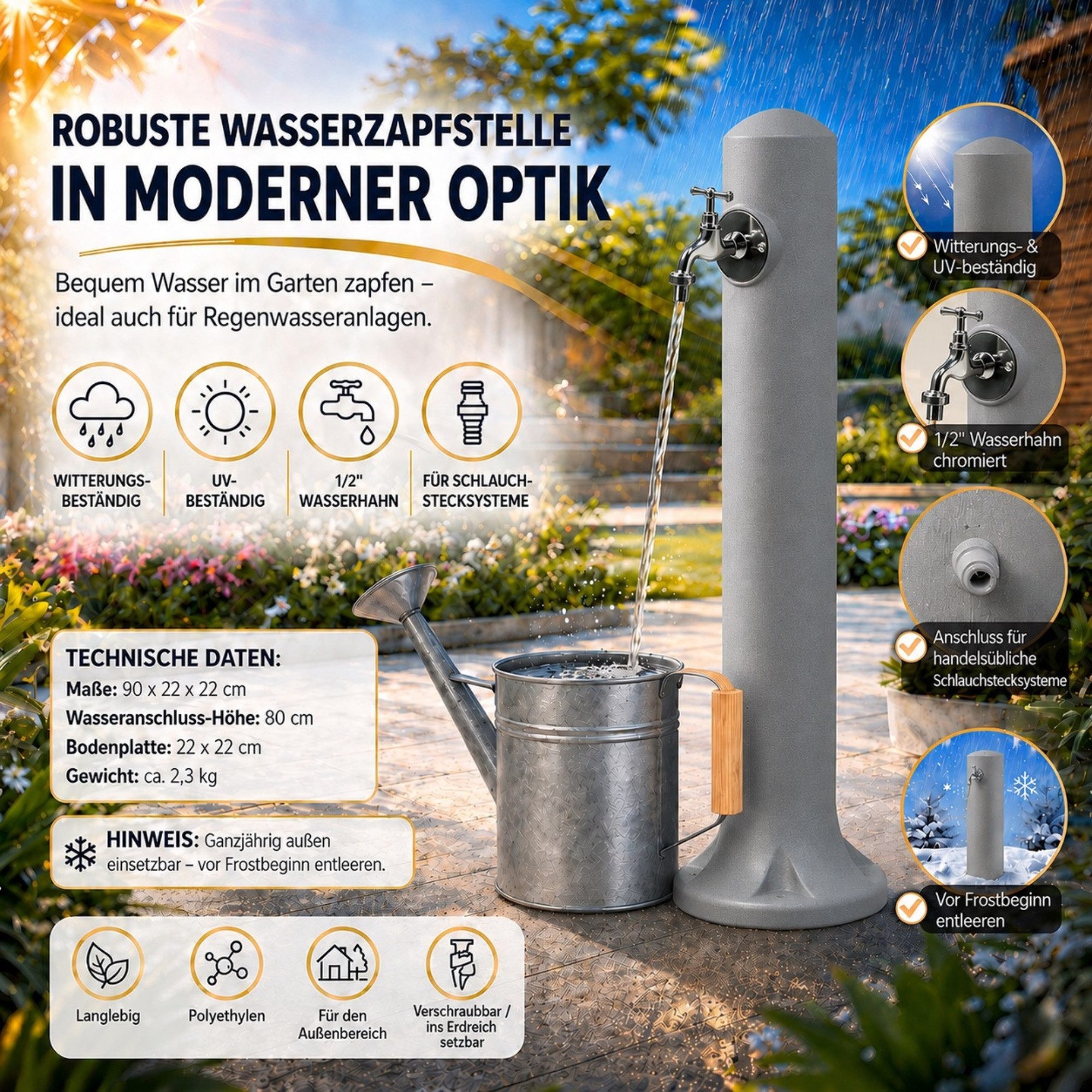 YourCasa Gartenbrunnen Monolith Wassersäule Garten 90cm Granit-Optik, Made in Europe