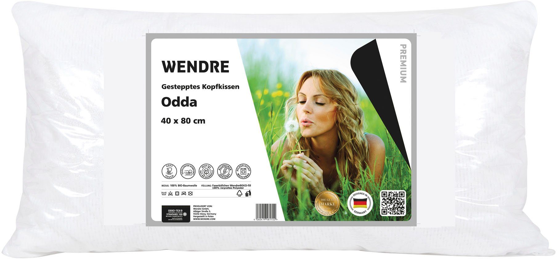 Baumwollkissen Odda, Bezug: Wendre, Baumwollkissen veganen oder aus in 100% Materialien, Baumwolle, 40x80 80x80 cm