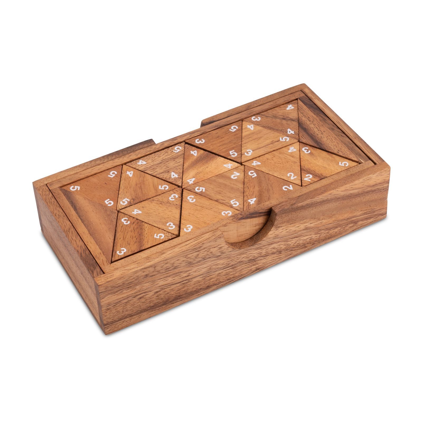 LOGOPLAY Spiel Tridomino weiße Zahlen, Gesellschaftsspiel, Tridomino Weiße Zahlen Dreieck-Domino aus Holz für 2 bis 6 Spieler im