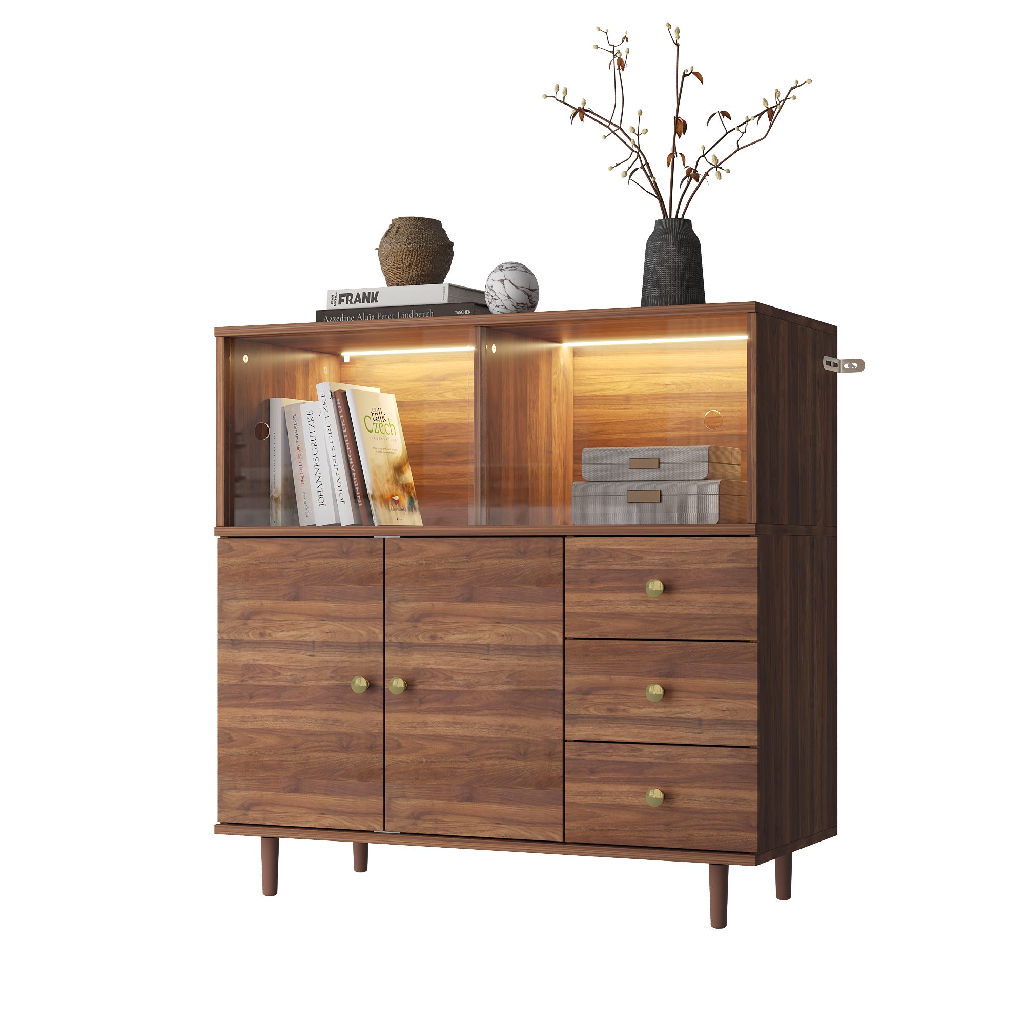 FUFU&GAGA Stauraumvitrine Vitrine mit LED-Beleuchtung, braun, MDF, 90×40×90 günstig online kaufen