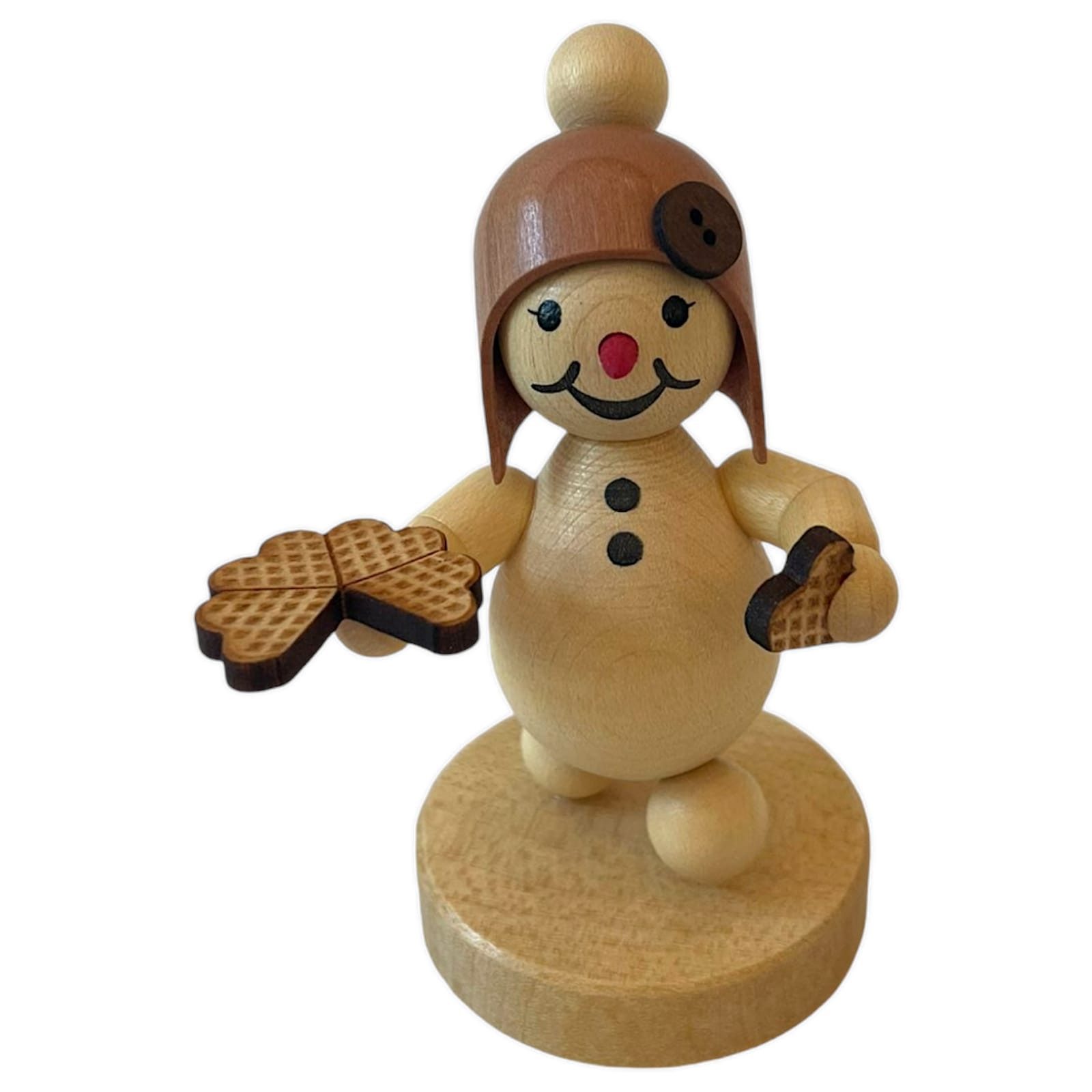 Drechslerei Volkmar Wagner Räuchermännchen Schneemädchen mit Waffel auf Sockel - 10 cm Schneemann Erzgebirge