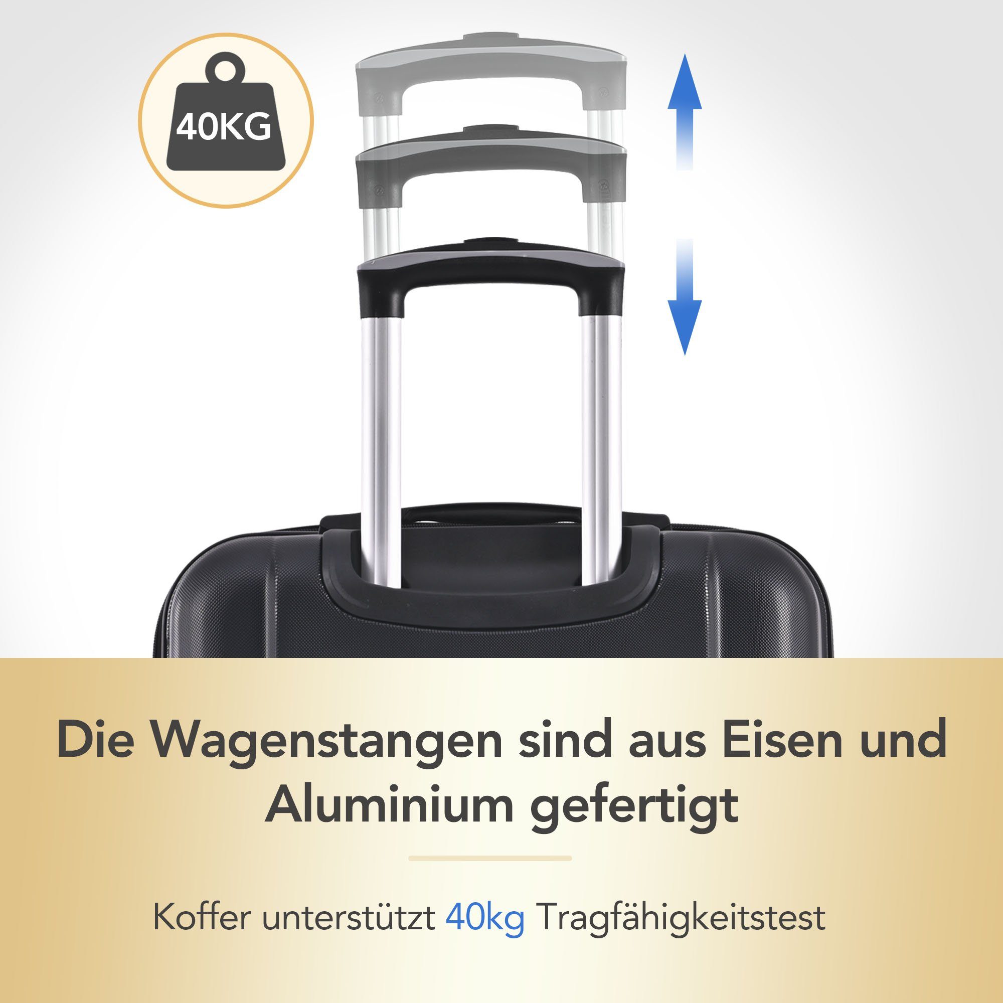 4 Koffer Universalrad, PHOEBE Rollen, Schwarz Hartschalen-Handgepäck, CAT Erweiterbar und Hartschalen-Trolley TSA-Schloss mit Seitengriff