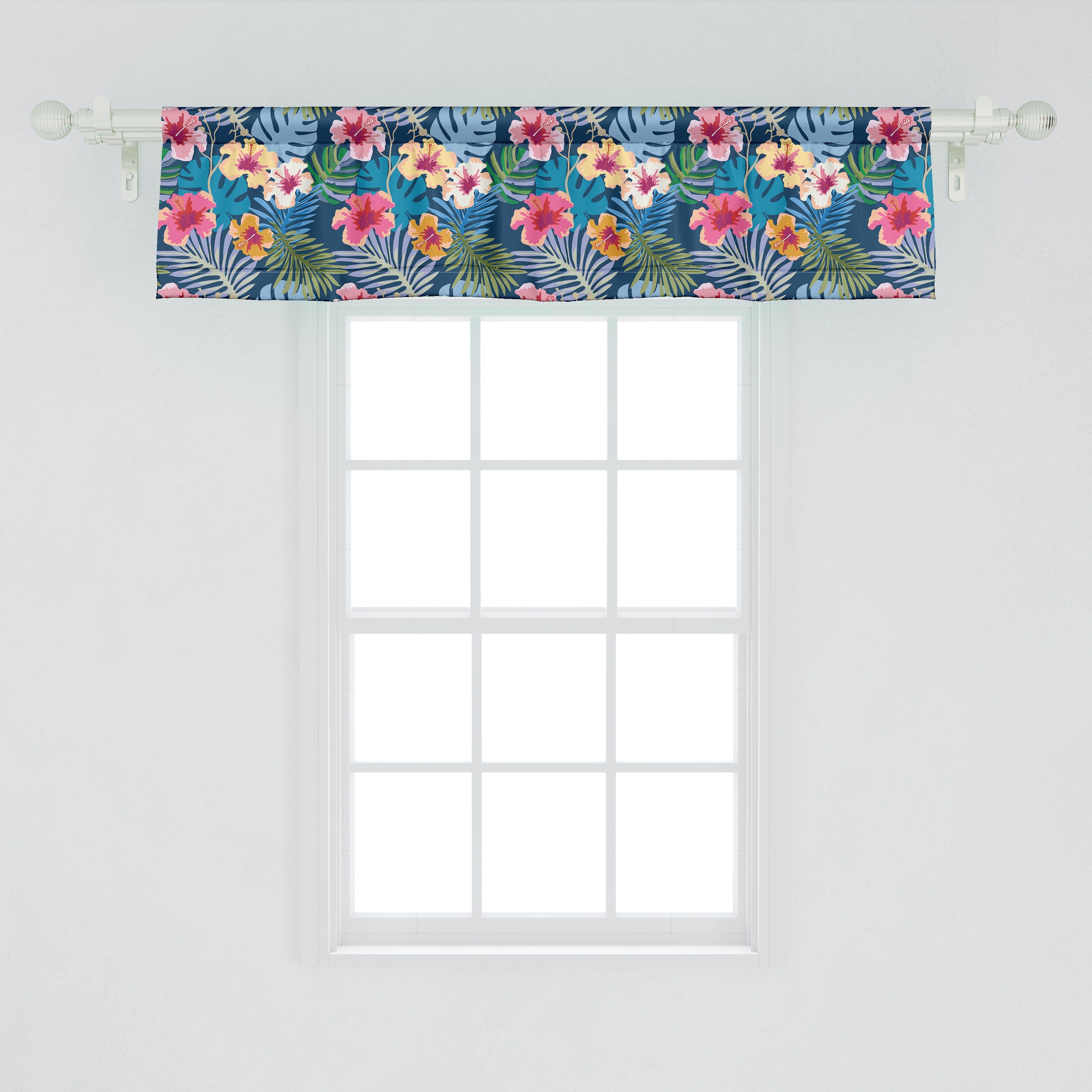 Dekor Abakuhaus, Küche Vorhang für Schlafzimmer mit Volant Stangentasche, Bunte Blumenblütenblätter Scheibengardine Microfaser, Tropisch