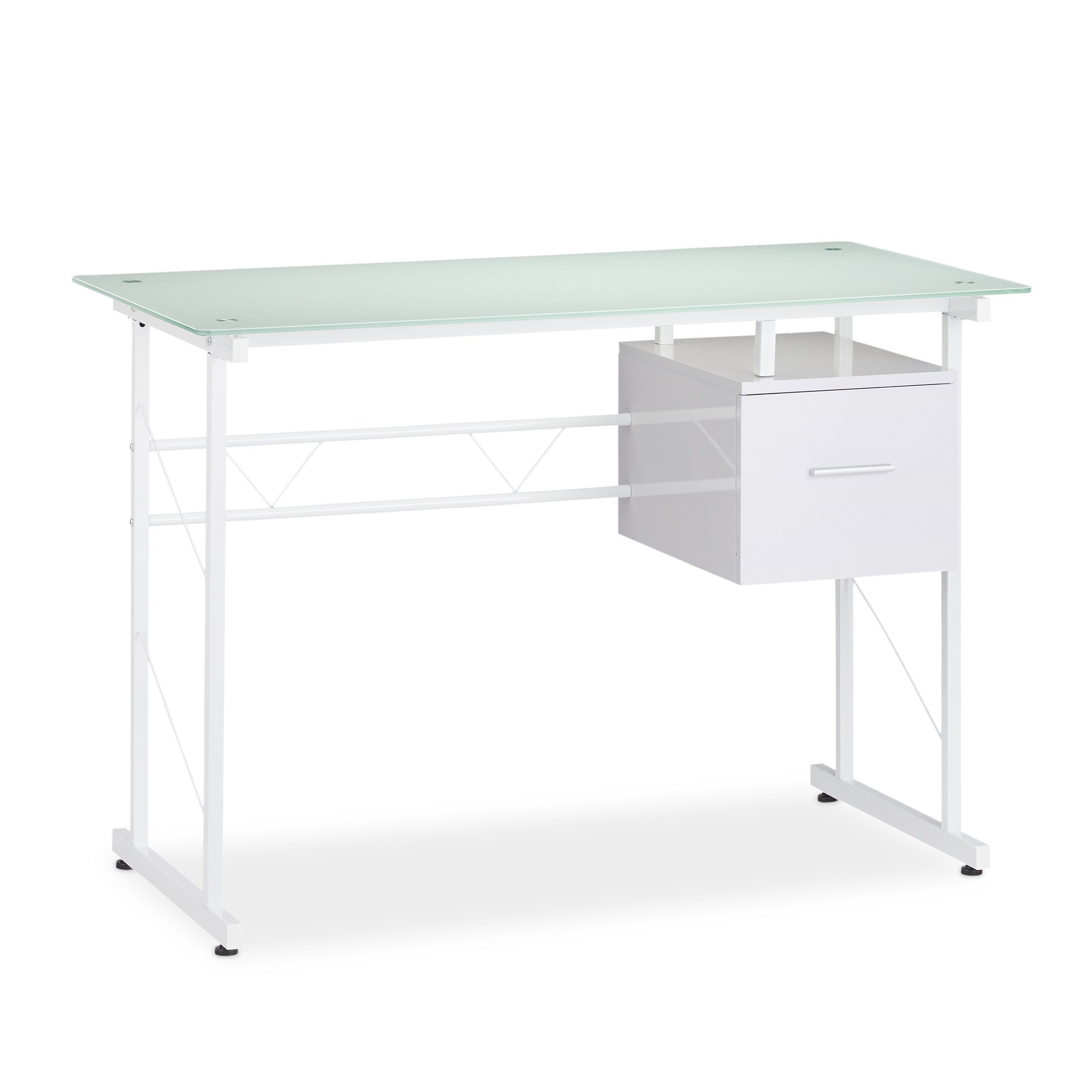 Schublade, relaxdays mit Weiß Schreibtisch Schreibtisch Glas