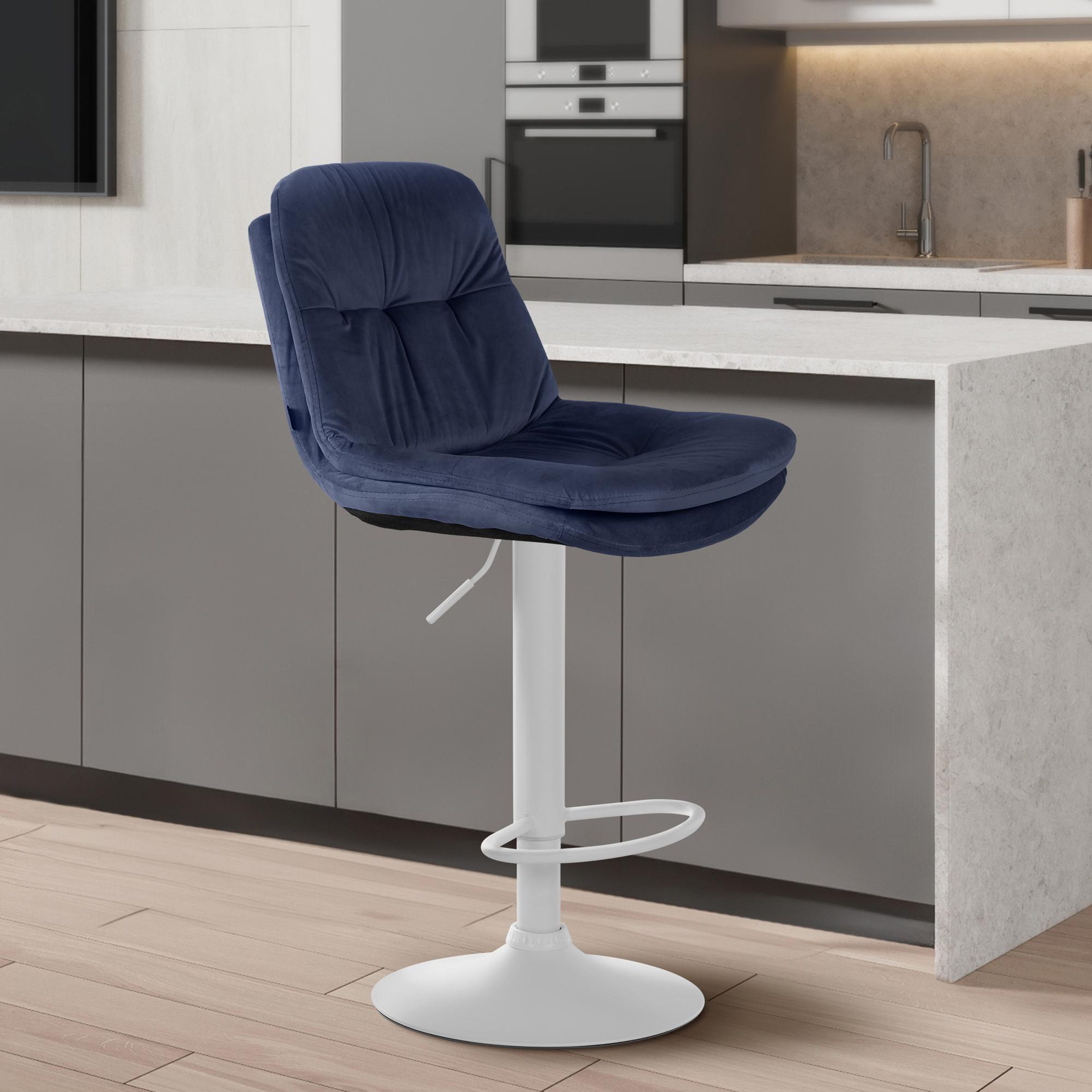 TPFLiving Barhocker höhenverstellbar (Barstuhl - Hocker für Küche - stabiles Drehgestell), Thekenstuhl mit bequemer Sitzfläche: Samt blau