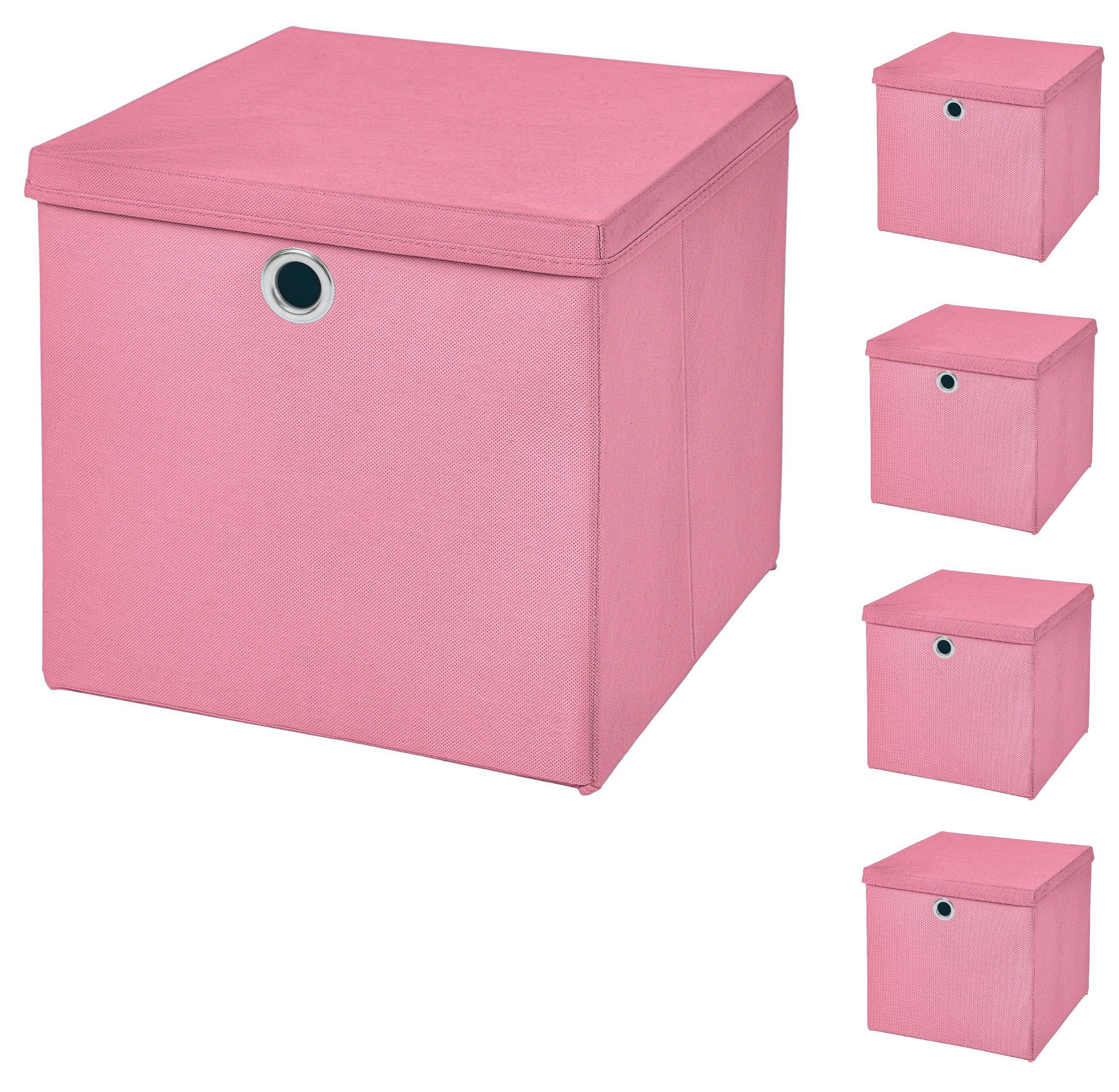 StickandShine Faltbox 5 Stück Faltboxen 28 x 28 x 28 cm faltbar mit Deckel Aufbewahrungsbox in verschiedenen Farben (5er SET 28x28x28) 28cm