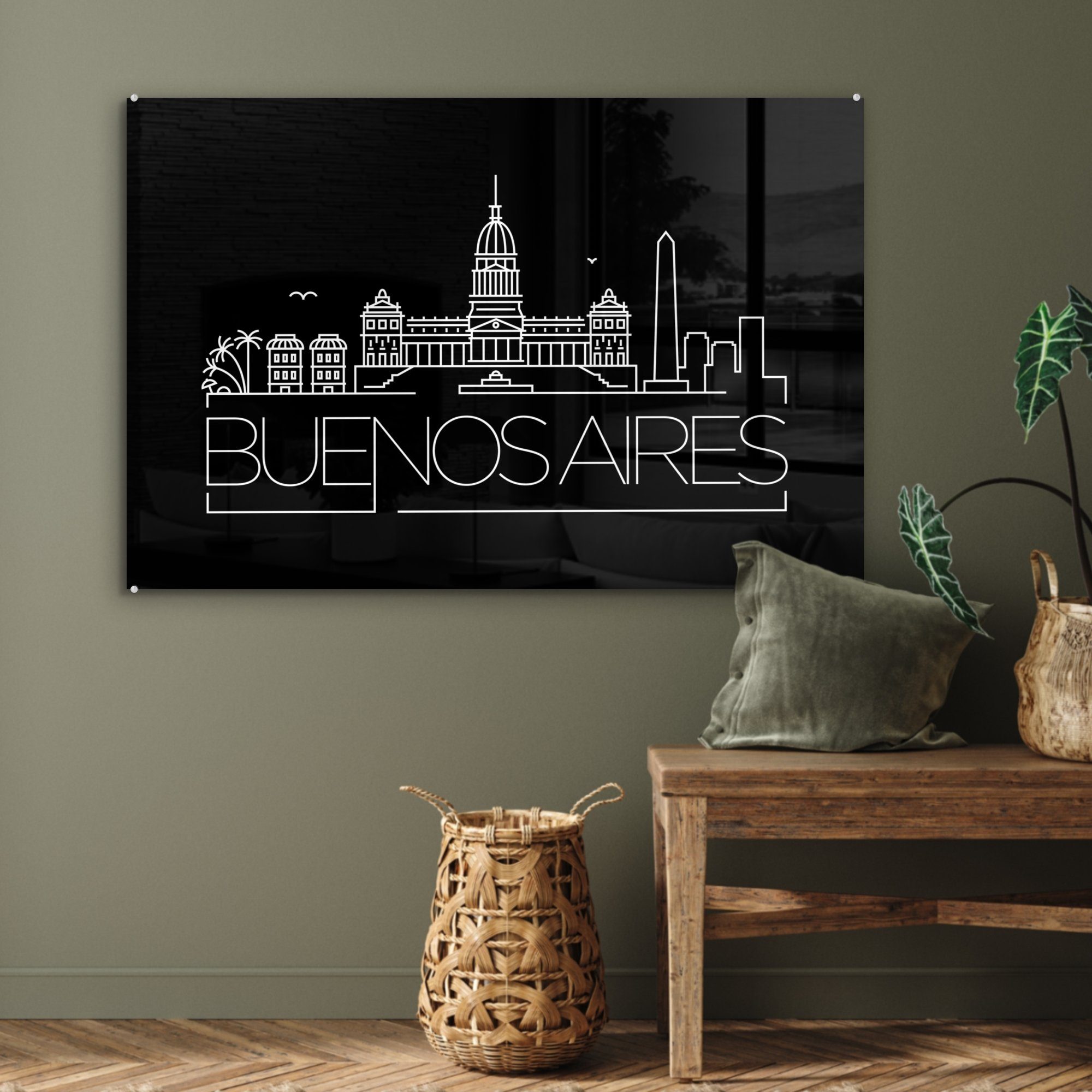 MuchoWow Acrylglasbild Skyline von schwarzem Buenos (1 Wohnzimmer Acrylglasbilder & Schlafzimmer Aires" Hintergrund, St), auf