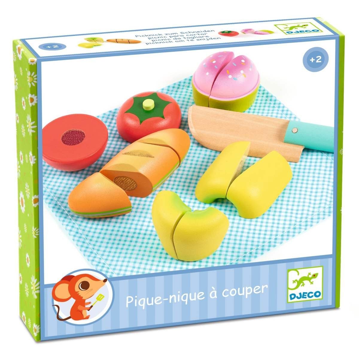 DJECO Spielküche Kinderküche Picknick zum Schneiden Spielset aus Holz – 13 Teile