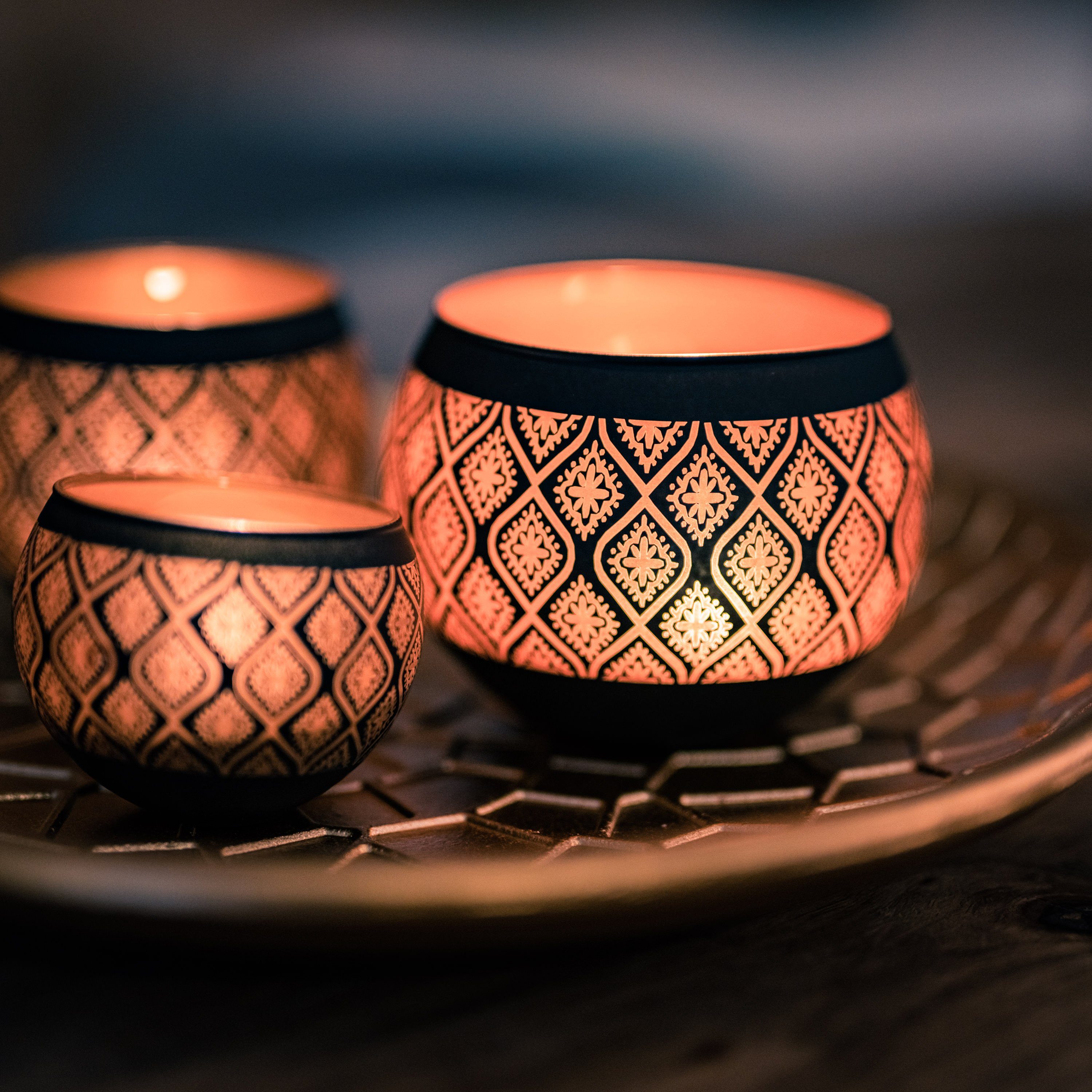 Flanacom Teelichthalter Orientalische Kerzengläser Glas - Ornament Design (3er Set), orientalisches Design