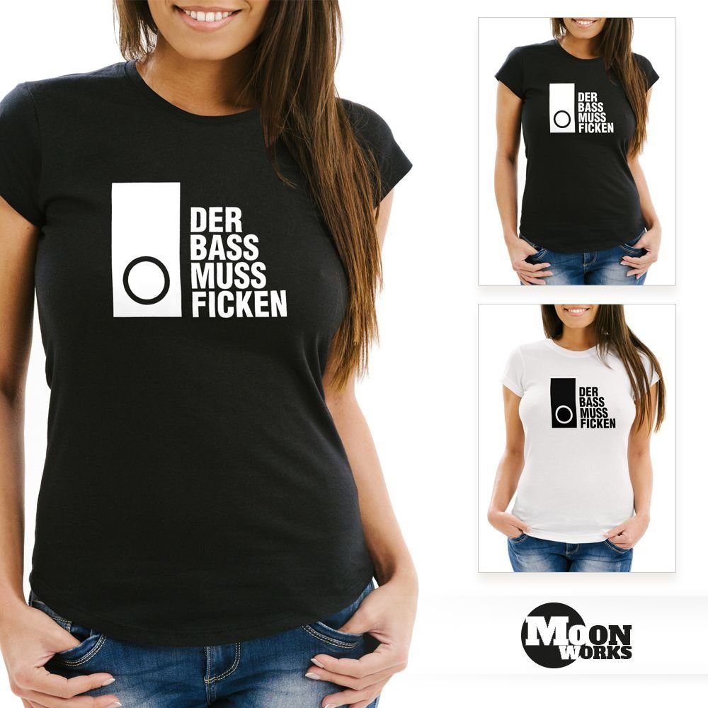 MoonWorks Print-Shirt Damen T-Shirt Techno Spruch Der Bass muss Ficken Part günstig online kaufen