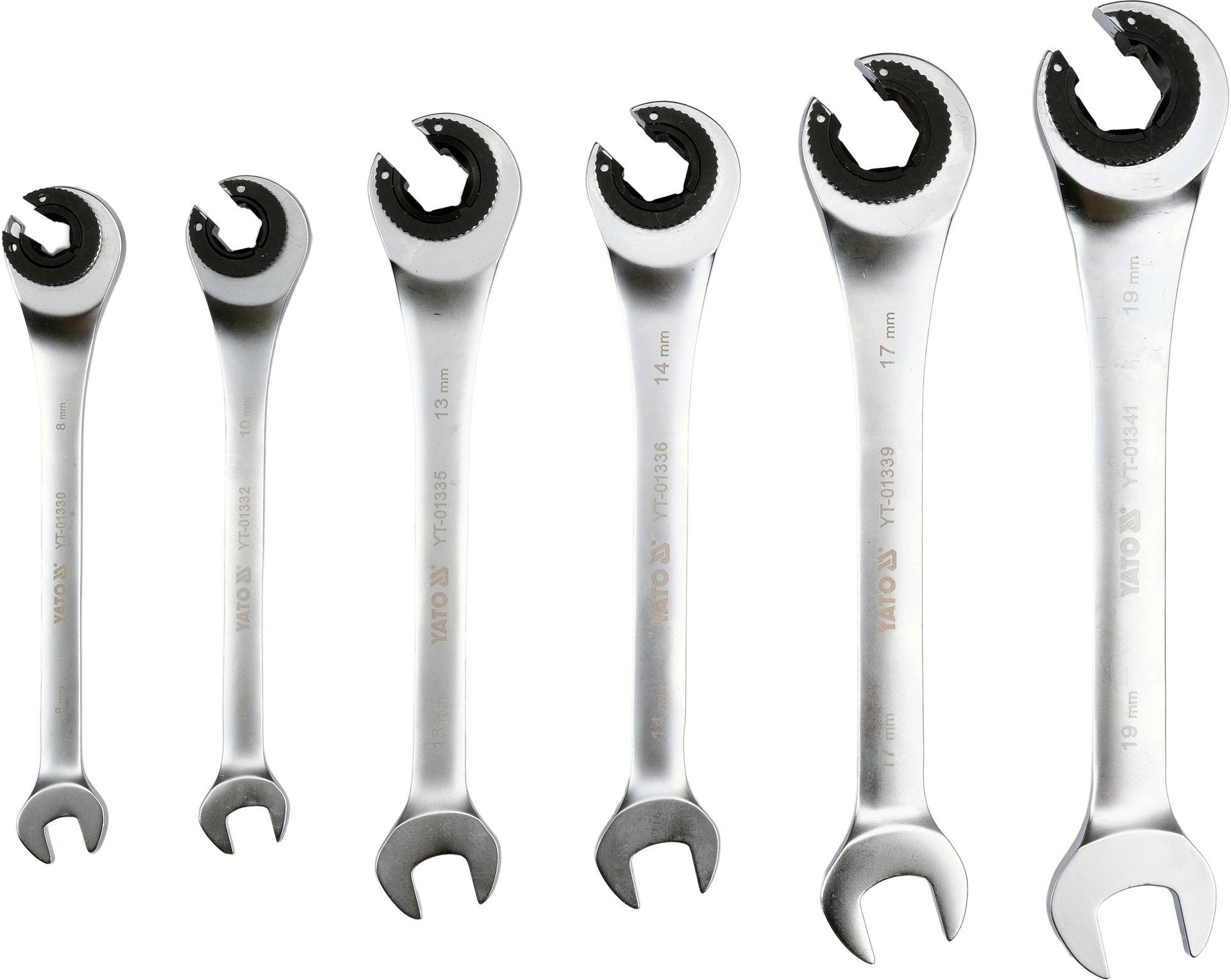 Yato Gabel- und Ringschlüssel Ratschenschlüssel-Set halboffen 8–19 mm, 6-teilig (Ratschenschlüssel-Set halboffen 8–19 mm, 6-teilig, 6 St)