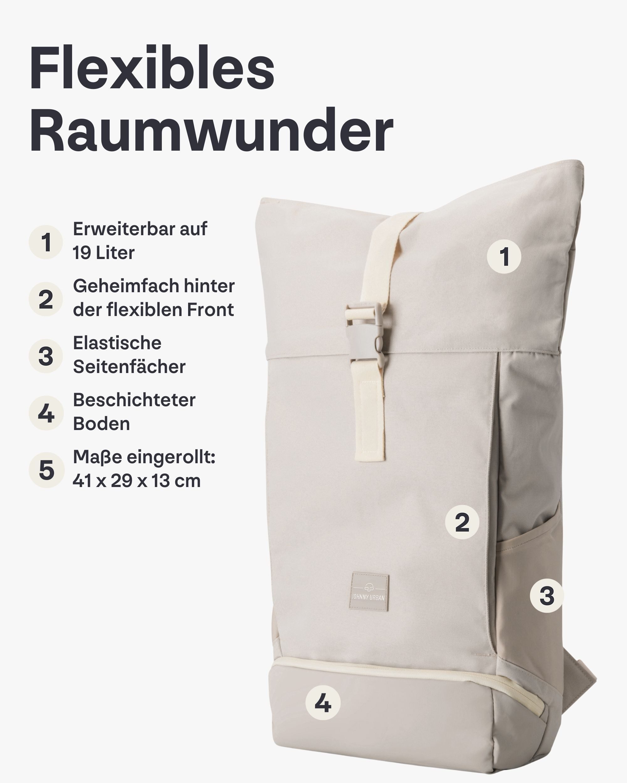 Johnny Urban Cityrucksack Allen Medium Rolltop mit Laptopfach (1-tlg), Wasserabweisend