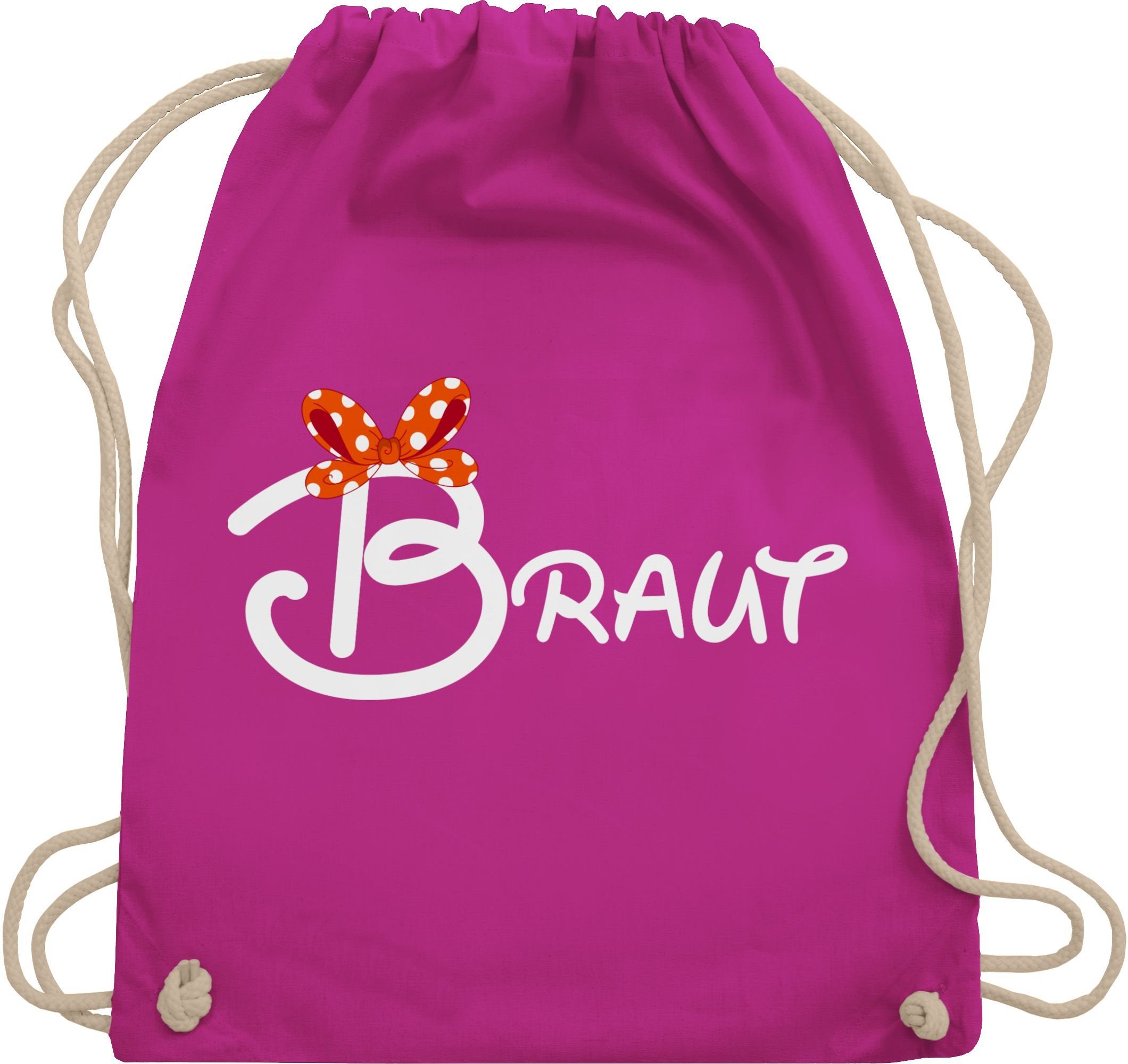 Fuchsia JGA Schleife Frauen weiß, 02 Turnbeutel Shirtracer Braut Junggesellenabschied