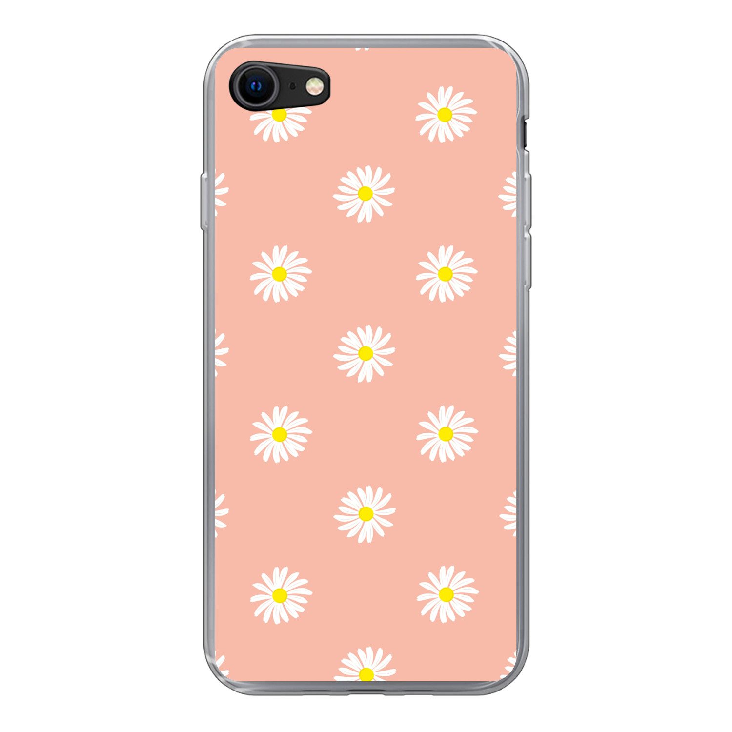 MuchoWow Handyhülle für Apple iPhone SE 2020 Gänseblümchen - Pastell - Weiß - Rosa - Blume, Smartphone-Bumper, Print, Handy Schutzhülle Dünn