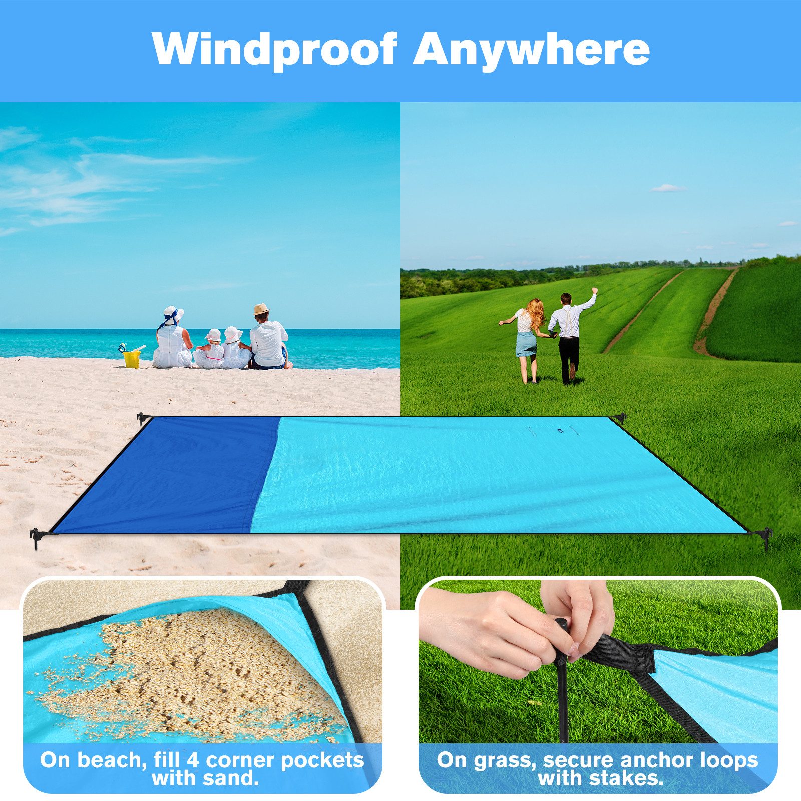 Picknickdecke Stranddecke Sandfrei super groß 210x200 cm, Sanddicht Wasserdicht, Fintie, Super Leicht Dünn Bequem Langlebiges Material, Strandmatte, Strandtuch – Bild 5 von 5