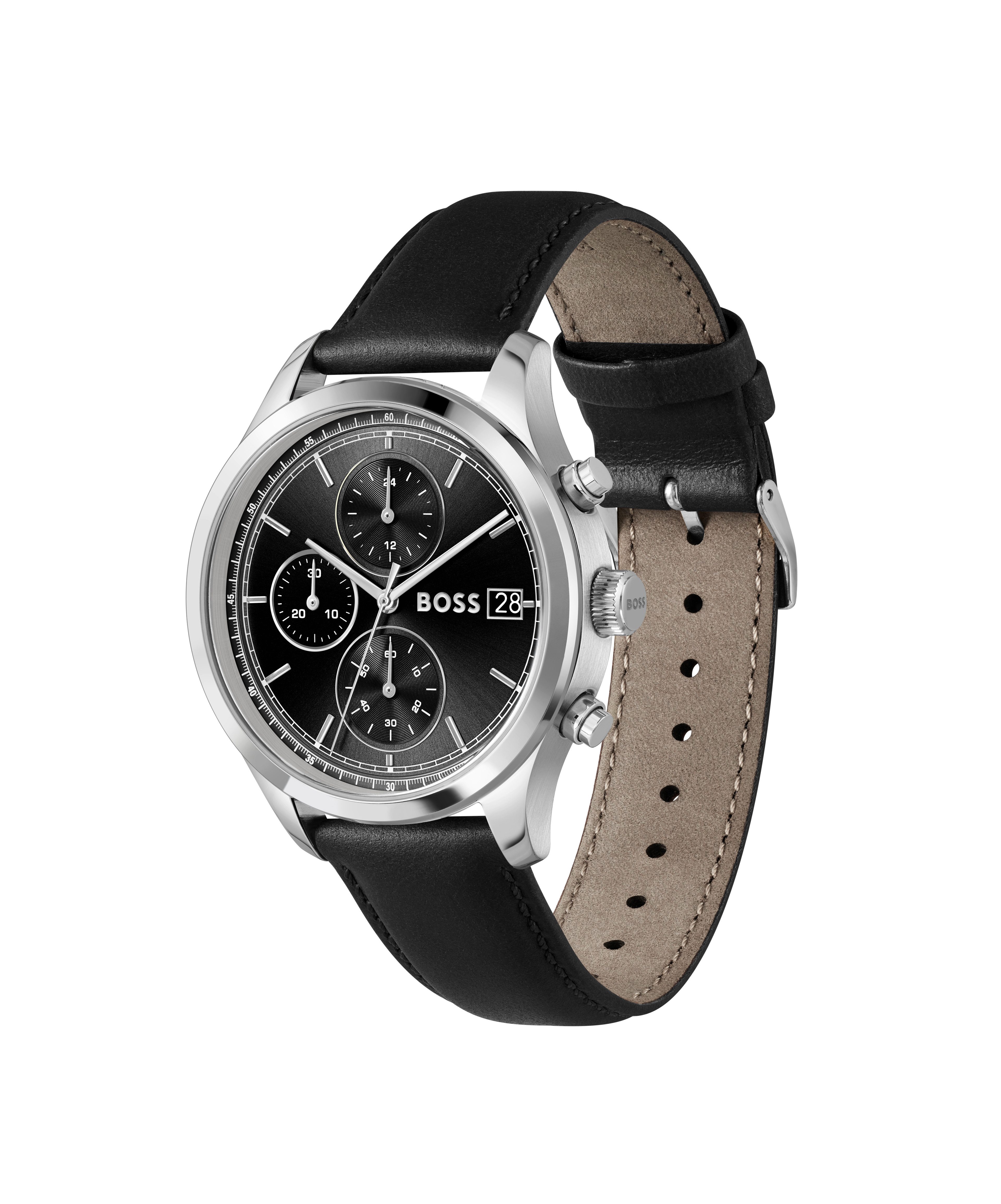 BOSS Chronograph STRATUS 1514326, Quarzuhr, Armbanduhr, Herrenuhr, Lederarmband, analog, Tag