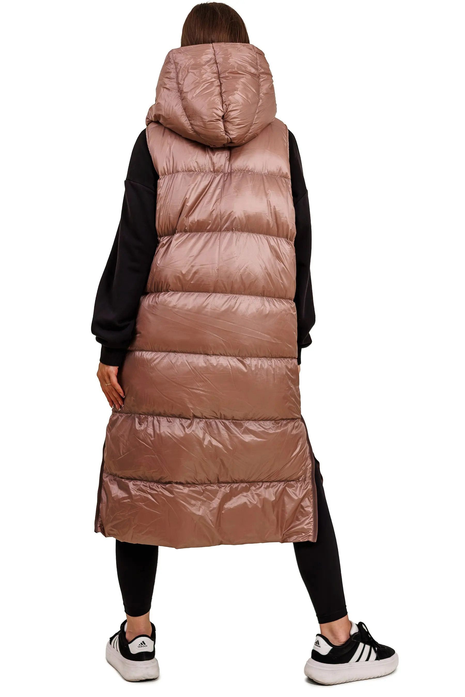 JNBY Daunenweste Damen lange Daunenweste mit Kapuze Herbstweste champagner rosé warm – Bild 3 von 5
