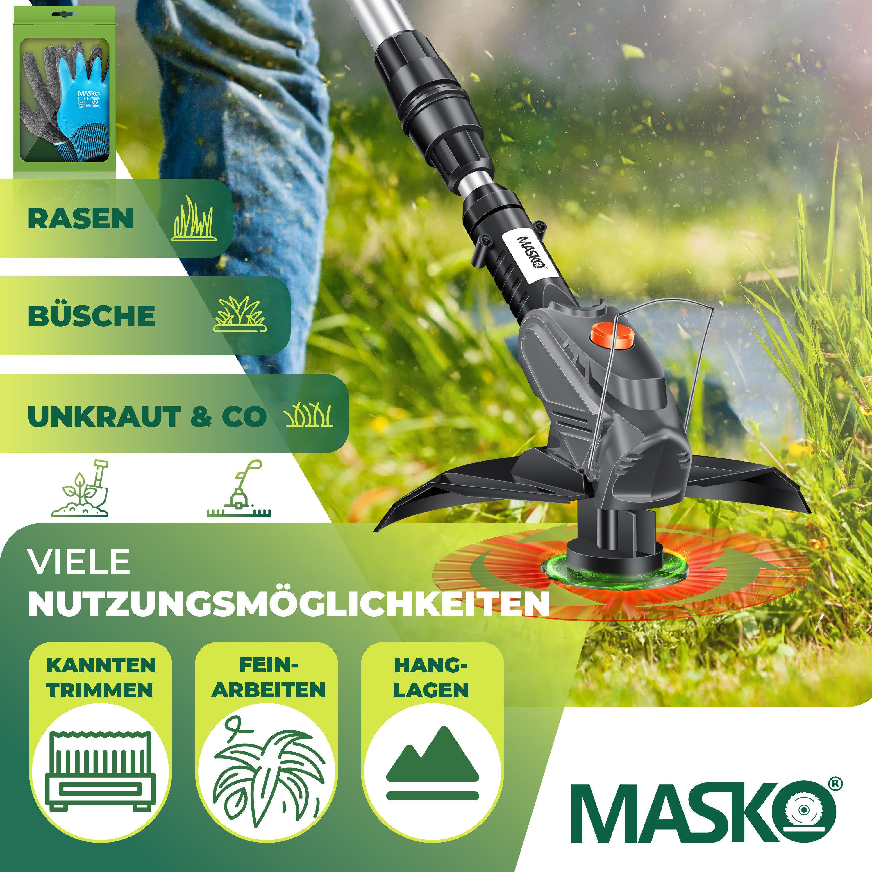 MASKO Akku-Rasentrimmer, Akku-Rasentrimmer mit 20 Li-Akku, günstig online kaufen