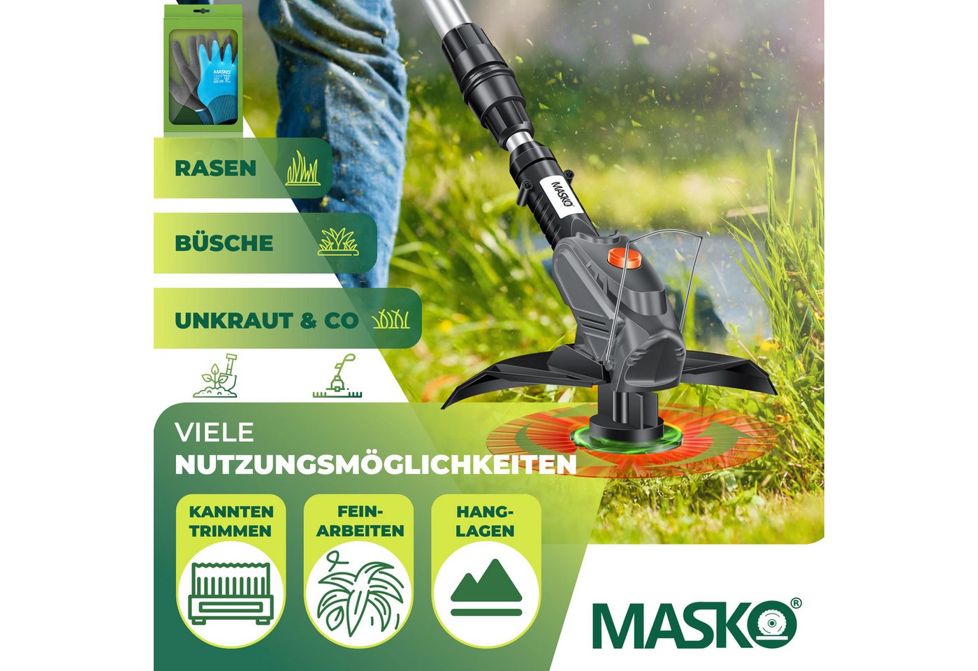 Thumbnail - MASKO Akku-Rasentrimmer, Akku-Rasentrimmer mit 20 Li-Akku, 2,0 Ah Akku und Ladegerät