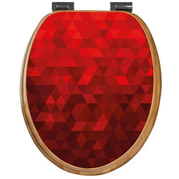 banjado WC-Sitz Bambus2 Motiv Dreiecke Rot (umweltfreundliches Material, integrierte Absenkautomatik), 44 x 38 x 5 cm
