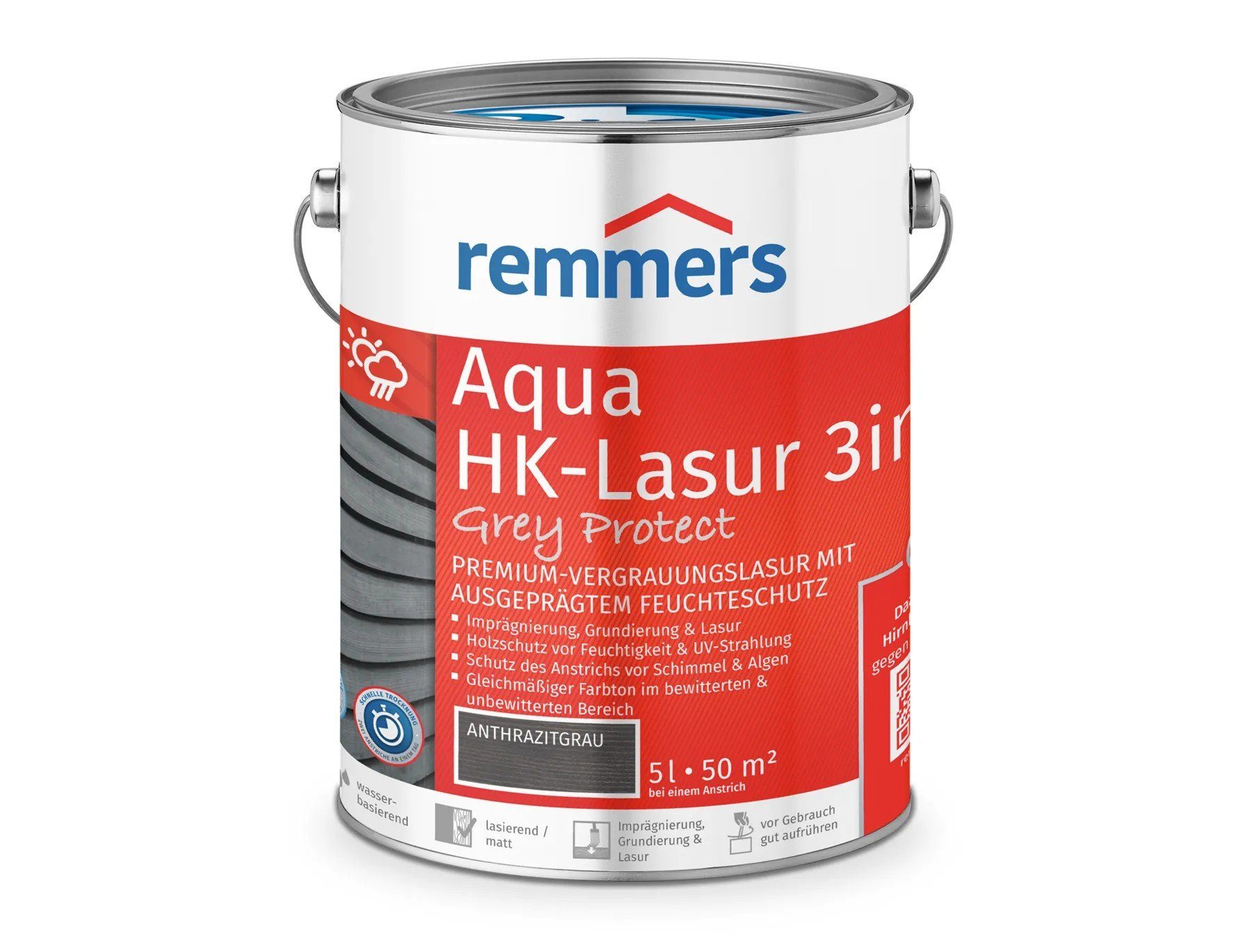 Remmers graphitgrau Protect Holzschutzlasur Grey Aqua 3in1 (FT-25416) HK-Lasur