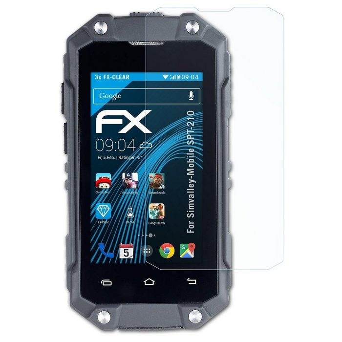 atFoliX Schutzfolie Displayschutz für Simvalley-Mobile SPT-210 (3 Folien) Ultraklar und hartbeschichtet